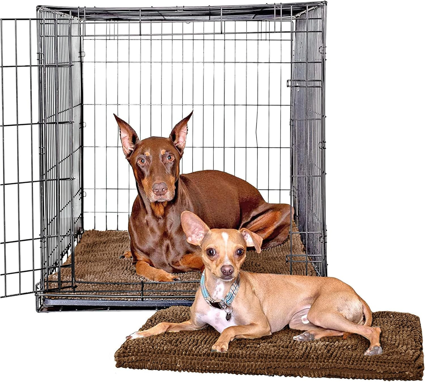 Soggy Doggy Crate Mate Dog Bed - Microfiber Chenille Mat, Travel Bed for Dog - Ultra-Absorbent Kennel Plush Pad (Chocolate Brown, Large 23” x 36”)