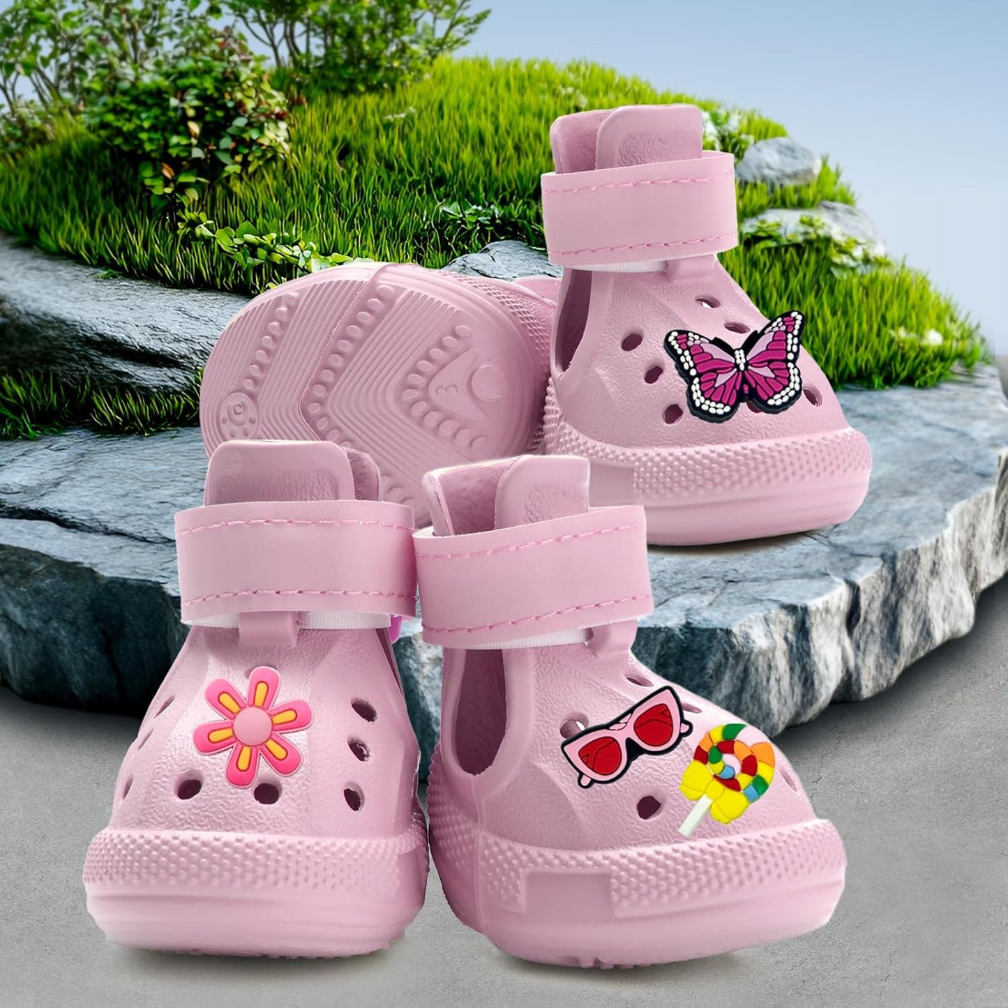 Dog Shoes for Hot Pavement,Non-Slip Waterproof Breathable Easy to Clean Put On and Take Off Dog Boots,Paw Protector for Hot Summer Roads Winter Snow (Pink, Size 8:(3.15"x2.56")(L*W))