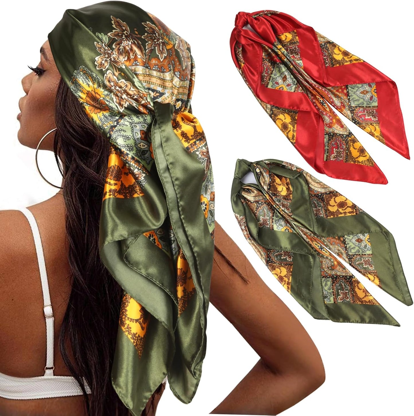 Head Scarf for Women Hair - 2 Pack 35" Square Satin Scarf, Silk Hair Scarf for Women Head Wrap for Sleeping