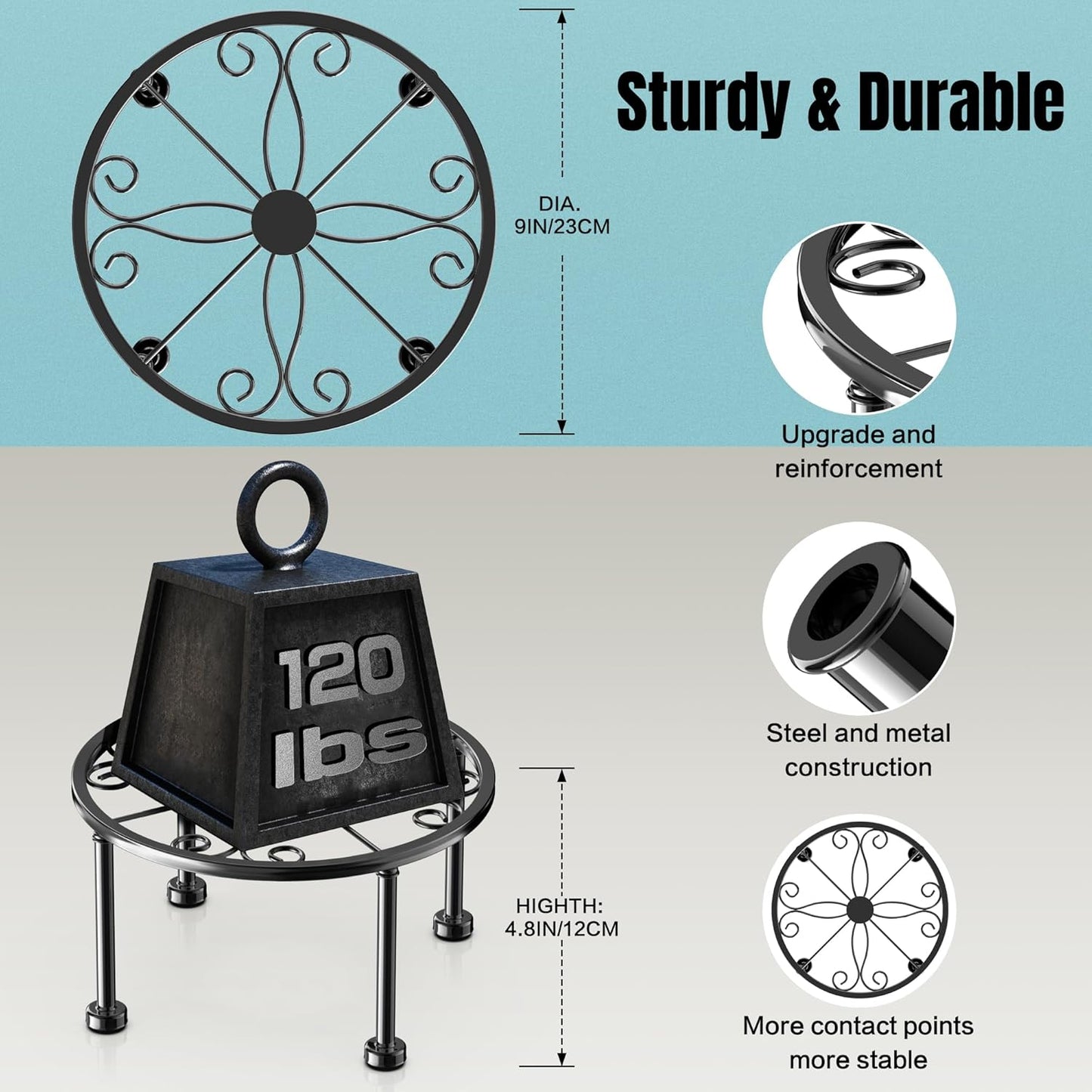 Garden Gifts Plant Lovers Gifts Black Metal Plant Stand with Anti-Slip Base Rustproof Heavy Duty Decorative Round Flower Stand Display Shelf for Indoor/Outdoor