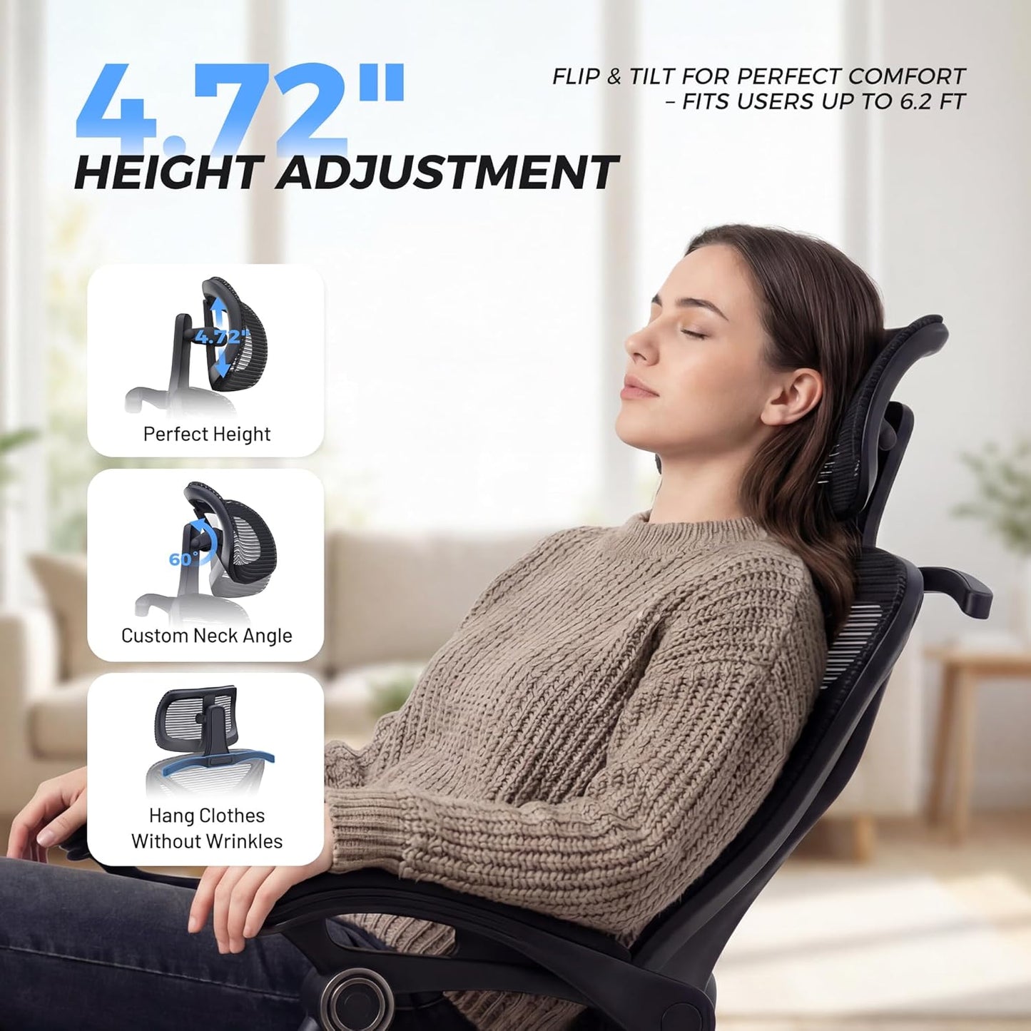 Ergonomic Office Chair with Footrest - Adjustable Lumbar Support & Headrest, 90-160° Reclining Mesh Back Computer Chair - Home Office/Gaming, 350lbs Capacity