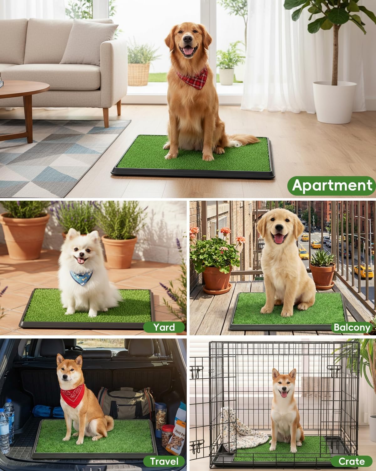 Artificial Grass Dog Potty with Tray 16"x20", Reusable Puppy Training Pad with 3-Layer Drainage System, Indoor Outdoor Pet Toilet for Small Dogs & Puppies
