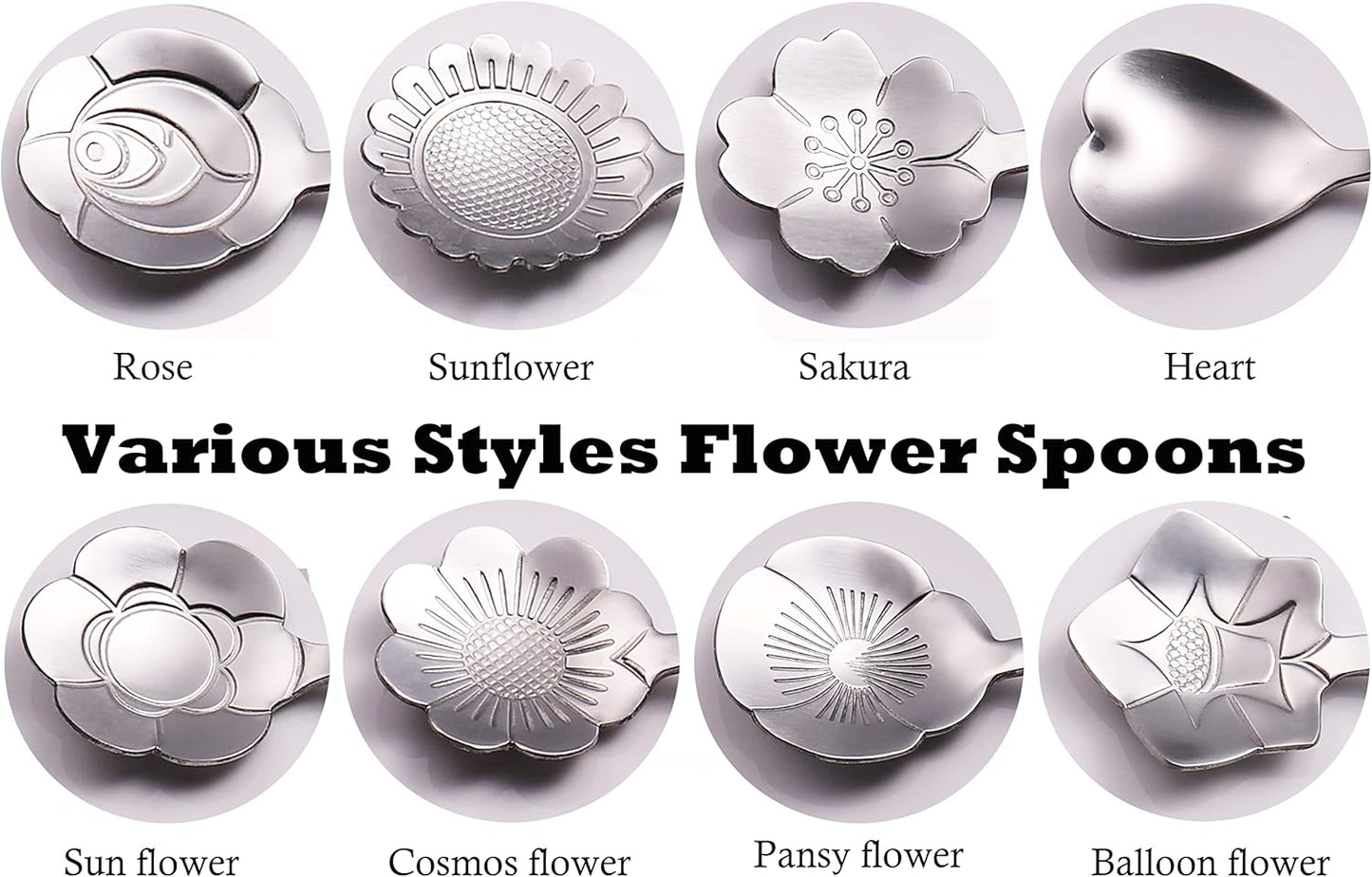 9 Pcs Flower Spoon Coffee Teaspoon Set, ESRISE Stainless Steel Tea Spoon for Tea Party Decorations (Silver)