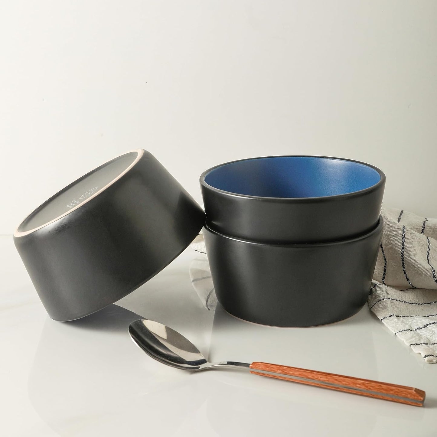 Stone Lain Albie Stoneware 32-Piece Modern Dinnerware Set, Kitchen Plates and Bowls Sets, Service for 8, Blue and Black, Microwave & Dishwasher Safe