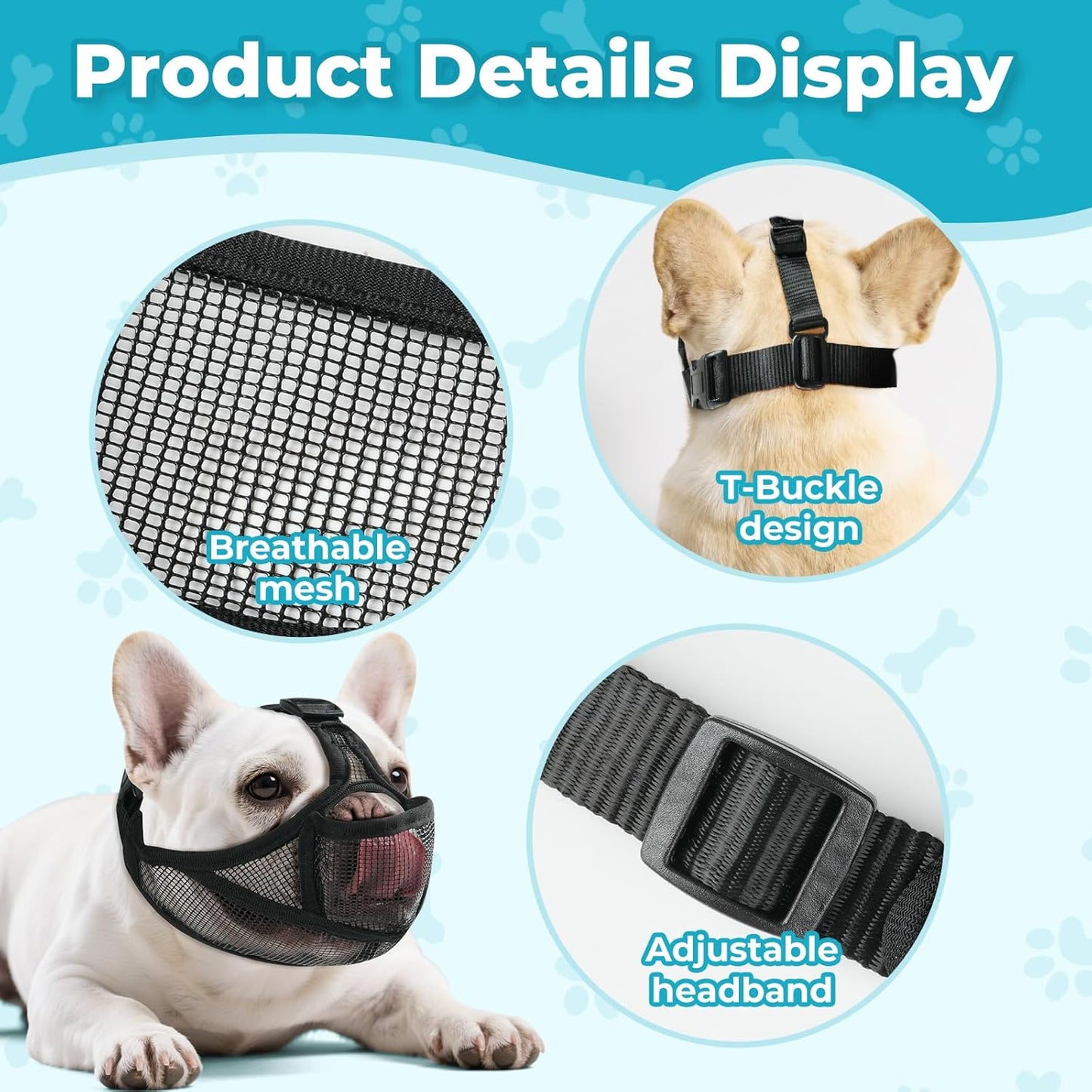 French Bulldog Muzzle with Breathable Open Eye Hole Design, Allows Tongue Extension - Soft Short Snout Dog Muzzle for French Bulldog, Pug, Shih Tzu to Prevent Biting Allow Drink & Feed(XL,Black)