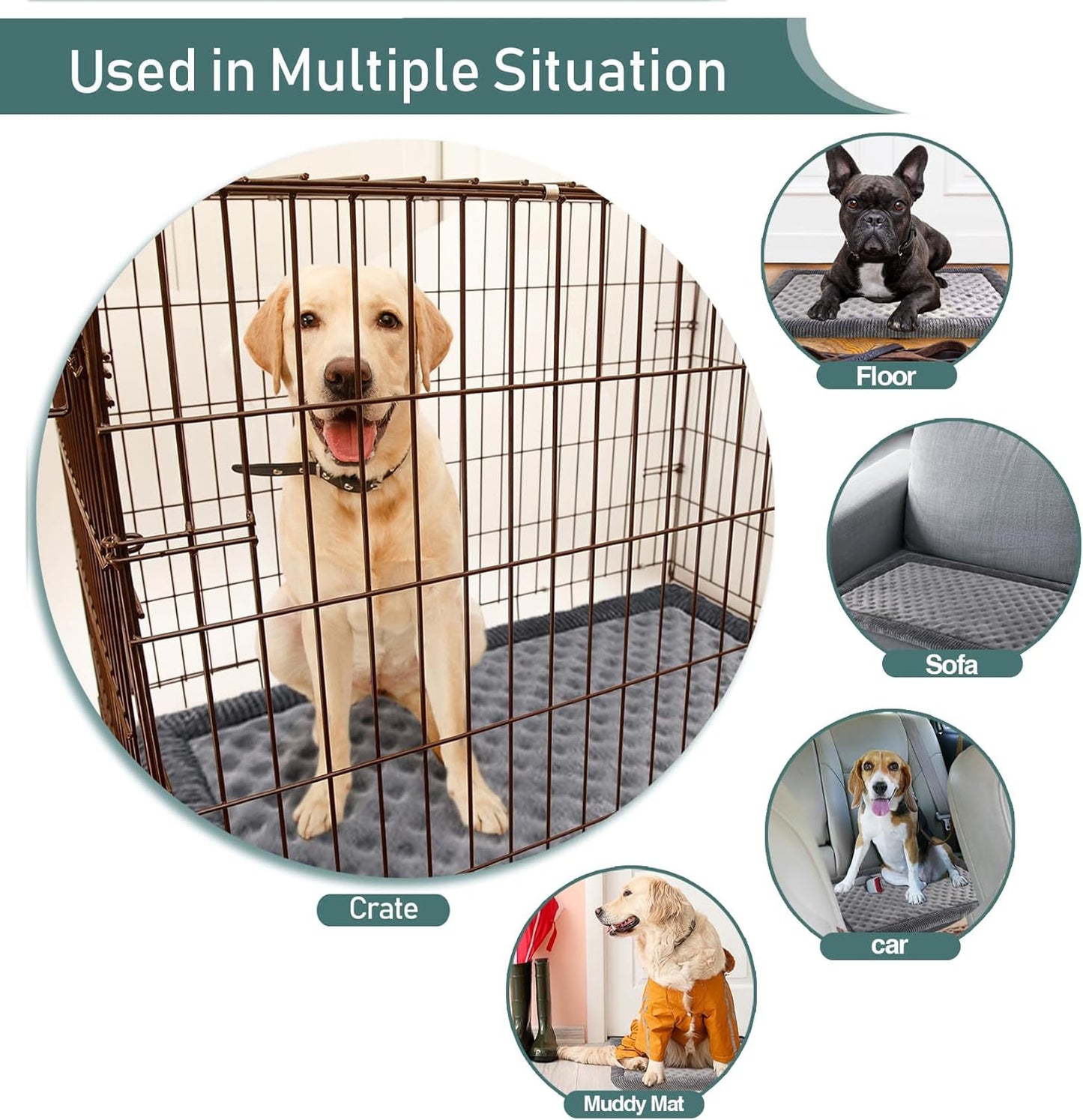 XL Gray Dog Crate Pad 42x28 inch Memory Foam Large Dog Kennel Bed Soft Flannel Washable Anti Slip Puppy Sleeping Mat,Grey