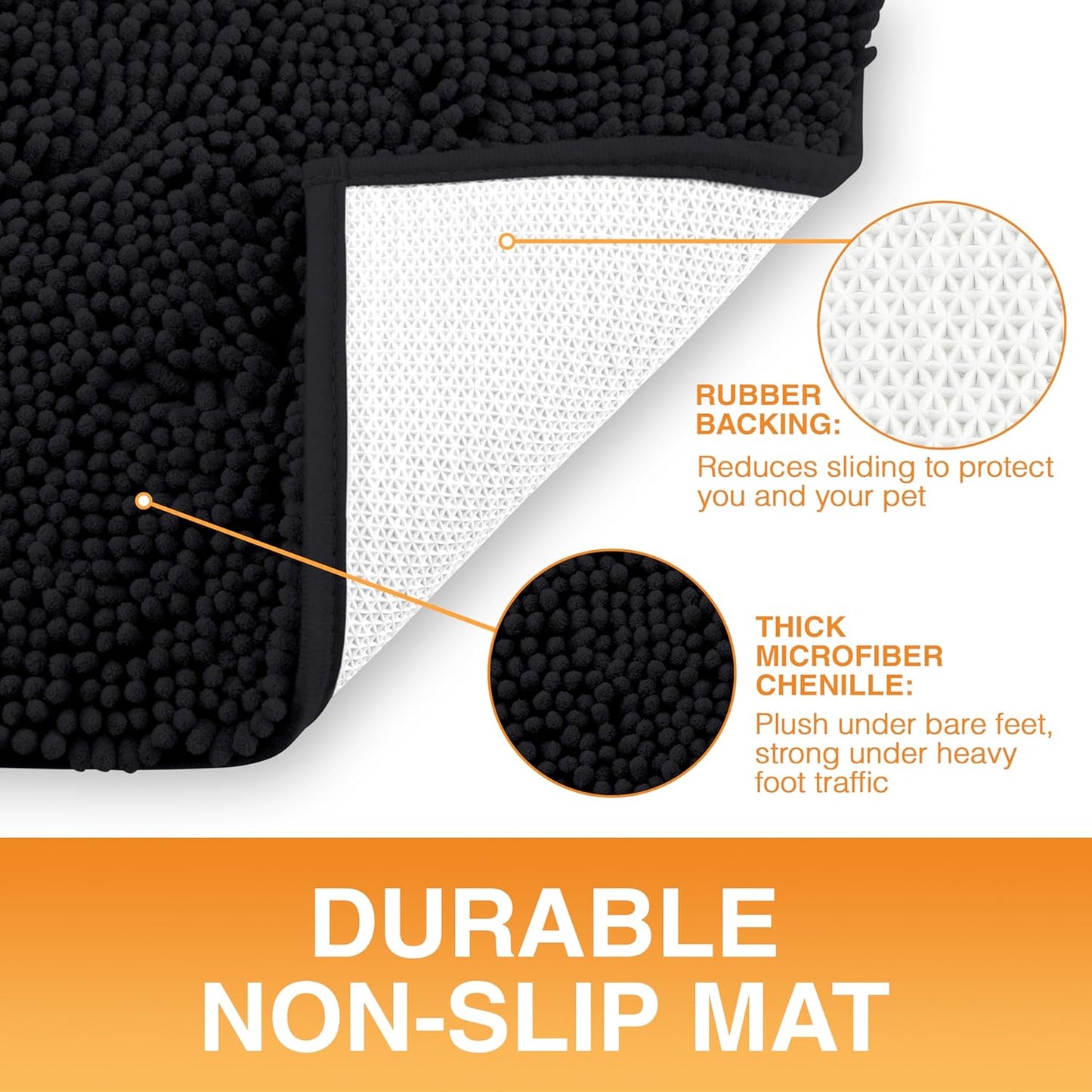 Neater Pets Muddy Paws Dog Door Mat 24” x 17” – Super Absorbent & Quick-Dry Chenille Doormat for Trapping Dirt, Water, Mud - Non-Slip & Machine Washable Pet Rugs for Entryway, Indoor Mud Mats, Black