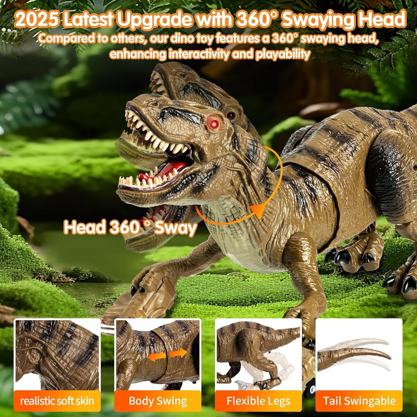Remote Control Dinosaur Toys for Kids, Large Robot Dinosaur Toys with 360° Swaying Head & Spray, Roaring, Realistic Walking T-Rex Dinosaur Toy for Boys Girls, Best Gifts for Kids 3-5 5-7 8-12+