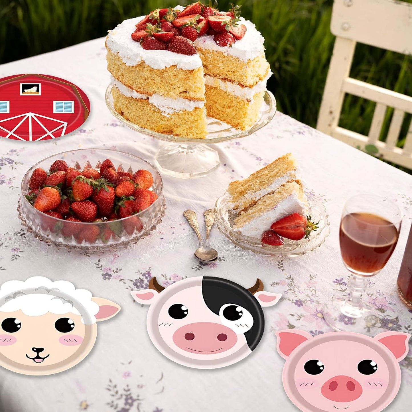 48Pcs Farm Animal Birthday Party Paper Plates Farm Birthday Decorations Chicken Pig Cow Sheep Horse Disposable Plates for Kids Baby Shower Animals Party Supplies