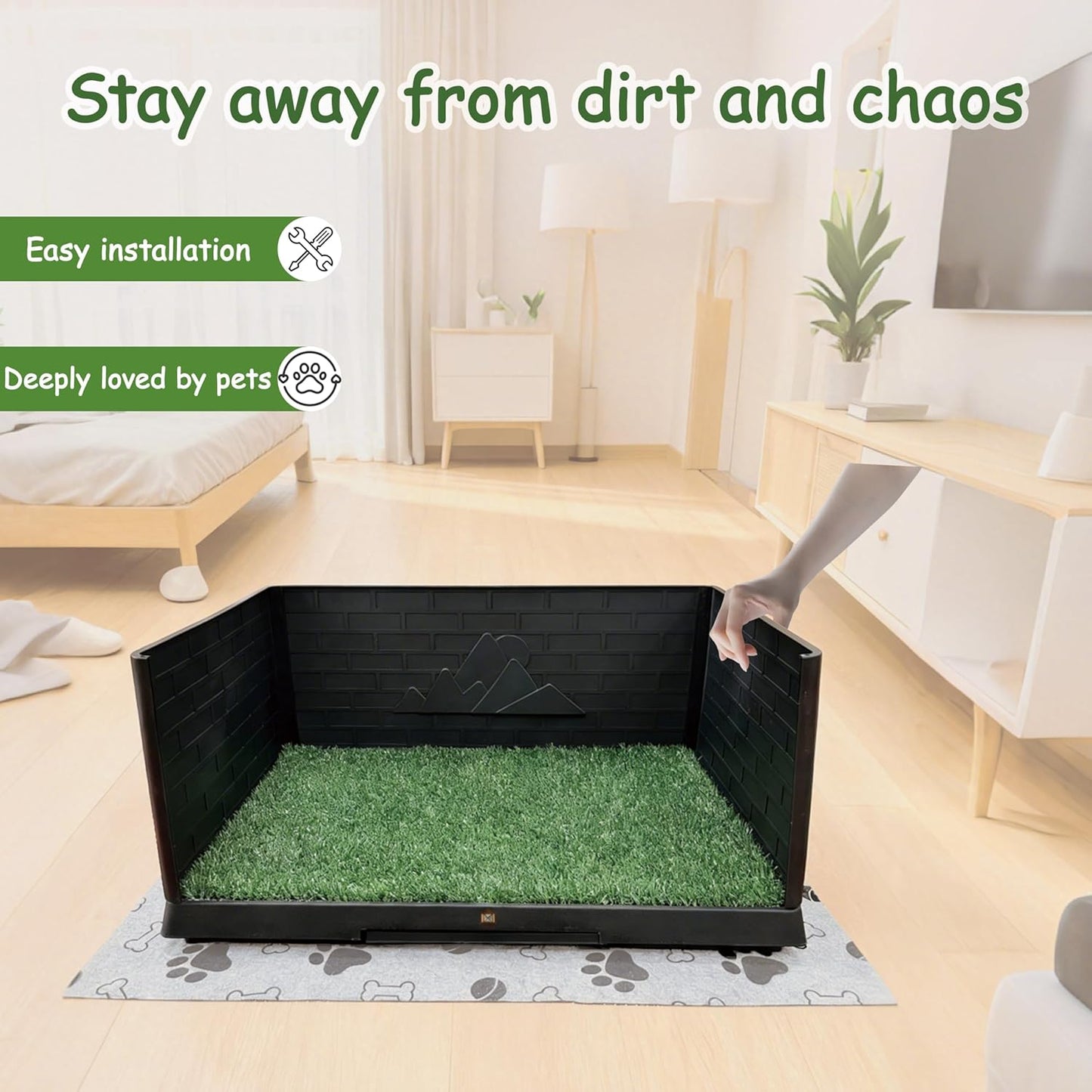 Dog Grass Pad with Tray, Indoor Potty with Three Walls, 35" X 24",with 2 Reusable Premium Grass Pads