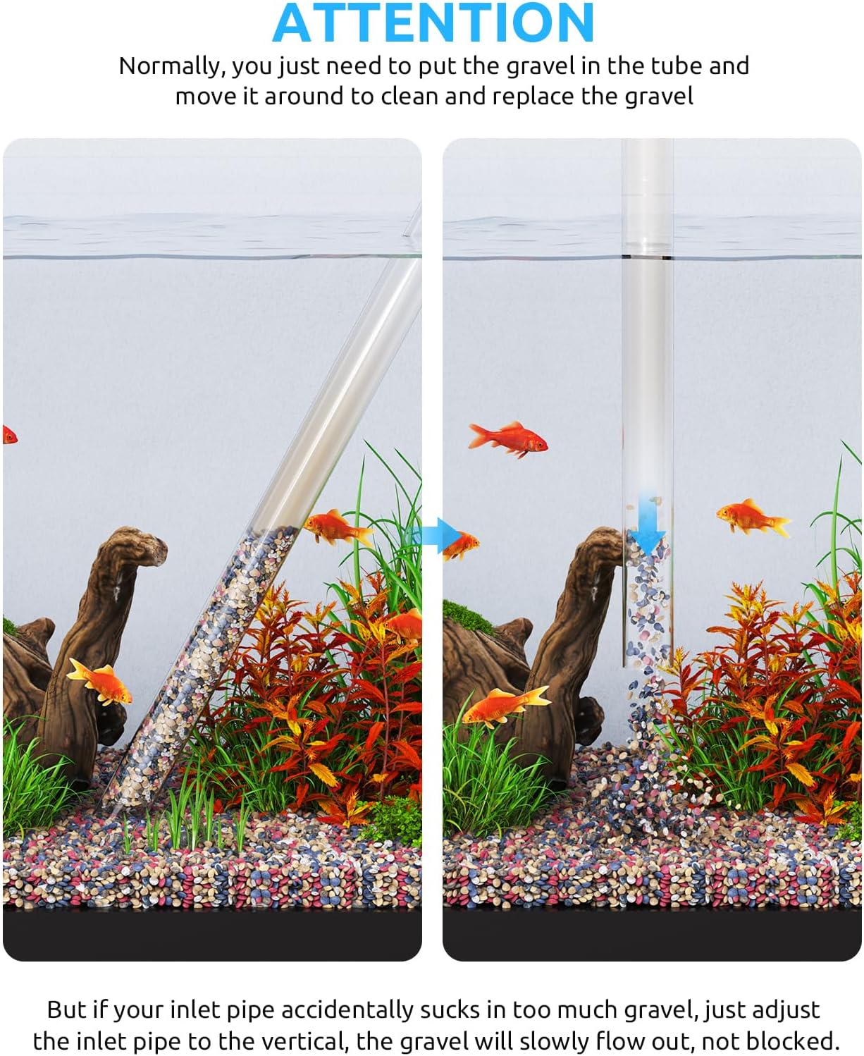 SEAOURA Aquarium Siphon Pump Gravel Cleaner, Fish Tank Vacuum Gravels Cleaning Kit, Manual Water Changer with Air Push Button, Aquariums Sand Clean Set, Hose for Suck Manure Wash Sand