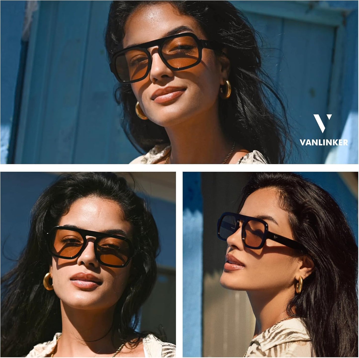 VANLINKER Oversized Retro Square Aviator Sunglasses for Women Men 70s Vintage Style Trendy Big Flat Top Sun Glasses VL9826