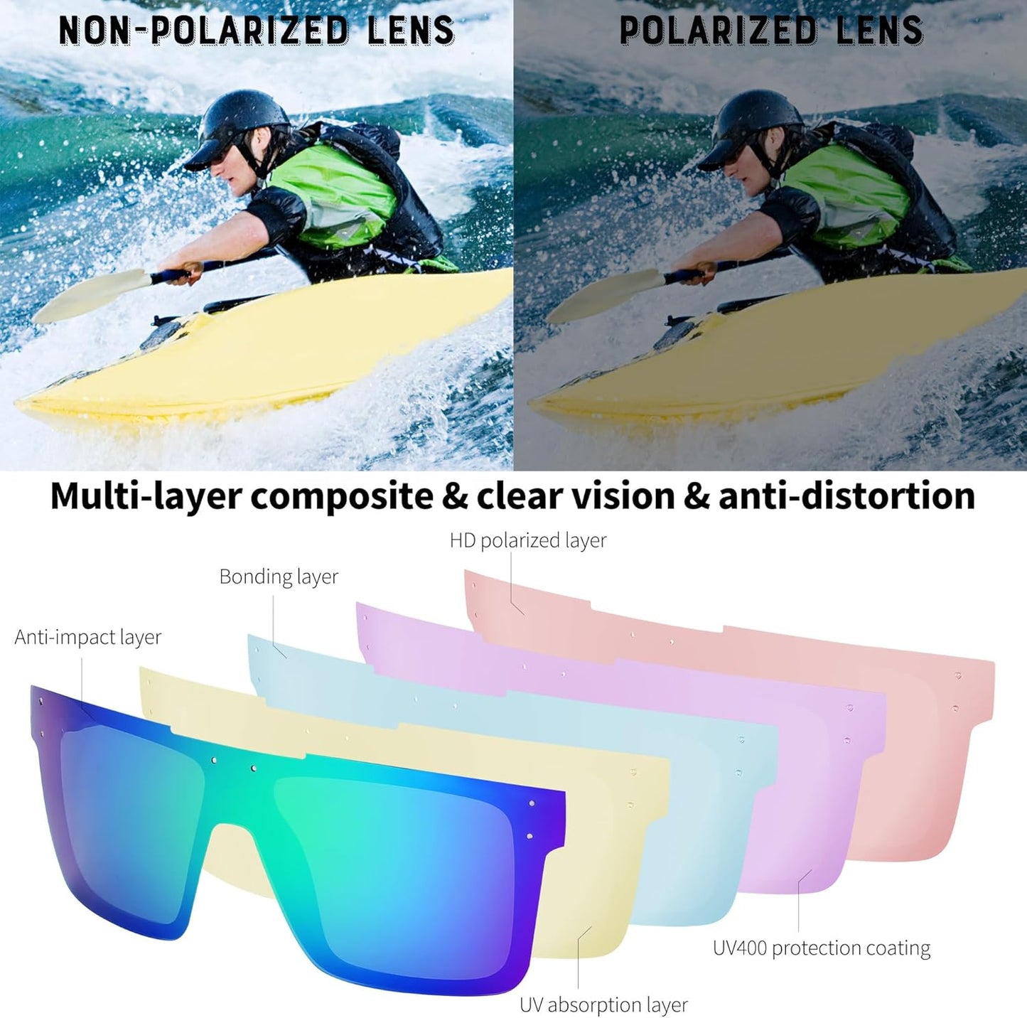 FEISEDY Polarized Sunglasses for Men, Oversized Square Flat Mirrored Z87 Lens, Fishing Driving Golf Outdoors Coastal B2990