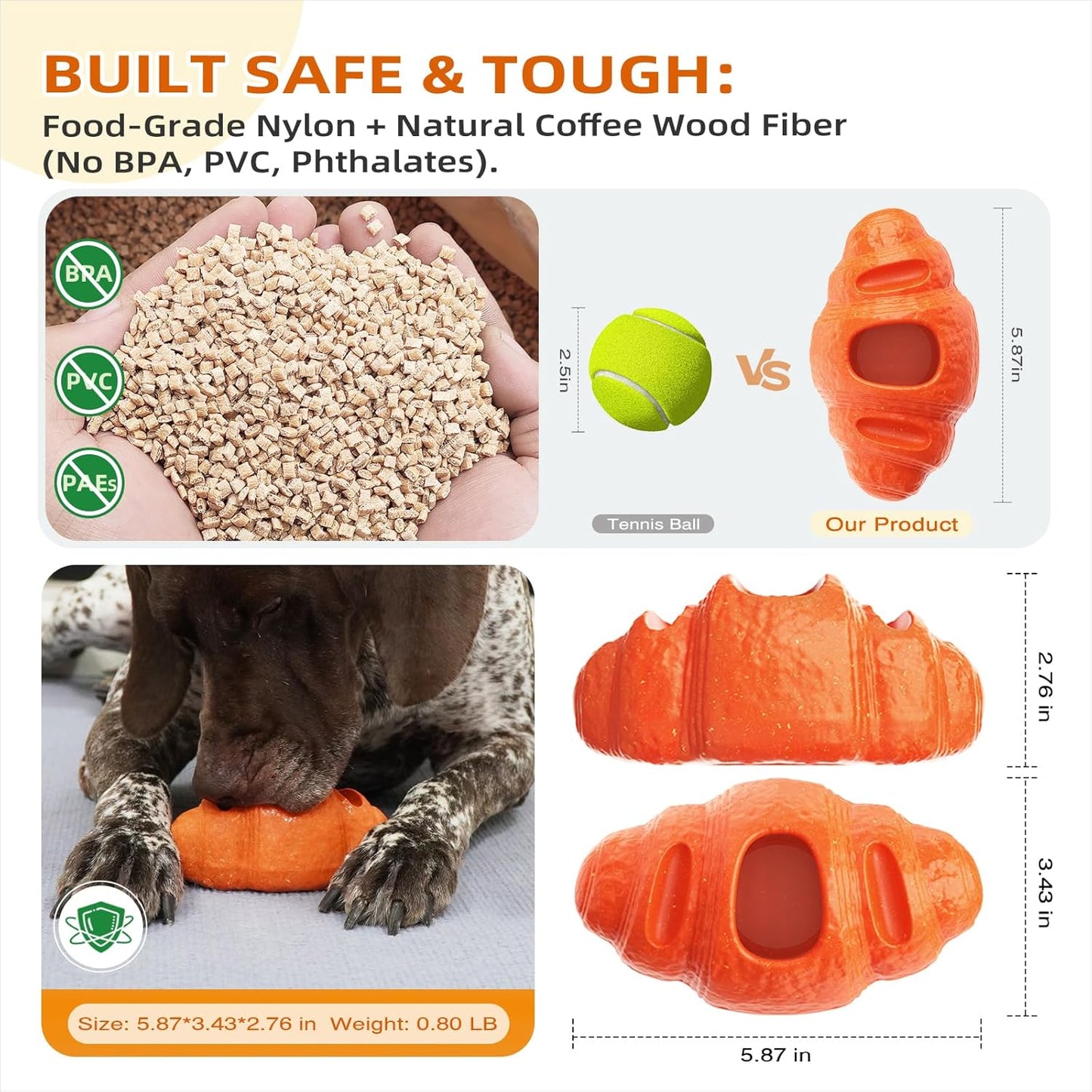 KADTC - All in ONE - 3 in 1 - Large Size Indestructible Croissant Dog Fillable Toy Peanut Butter Filler Freeze Frozen Lick Treat Tray Durable Tough Chew Toys for Aggressive Chewers Breed Dogs UV2