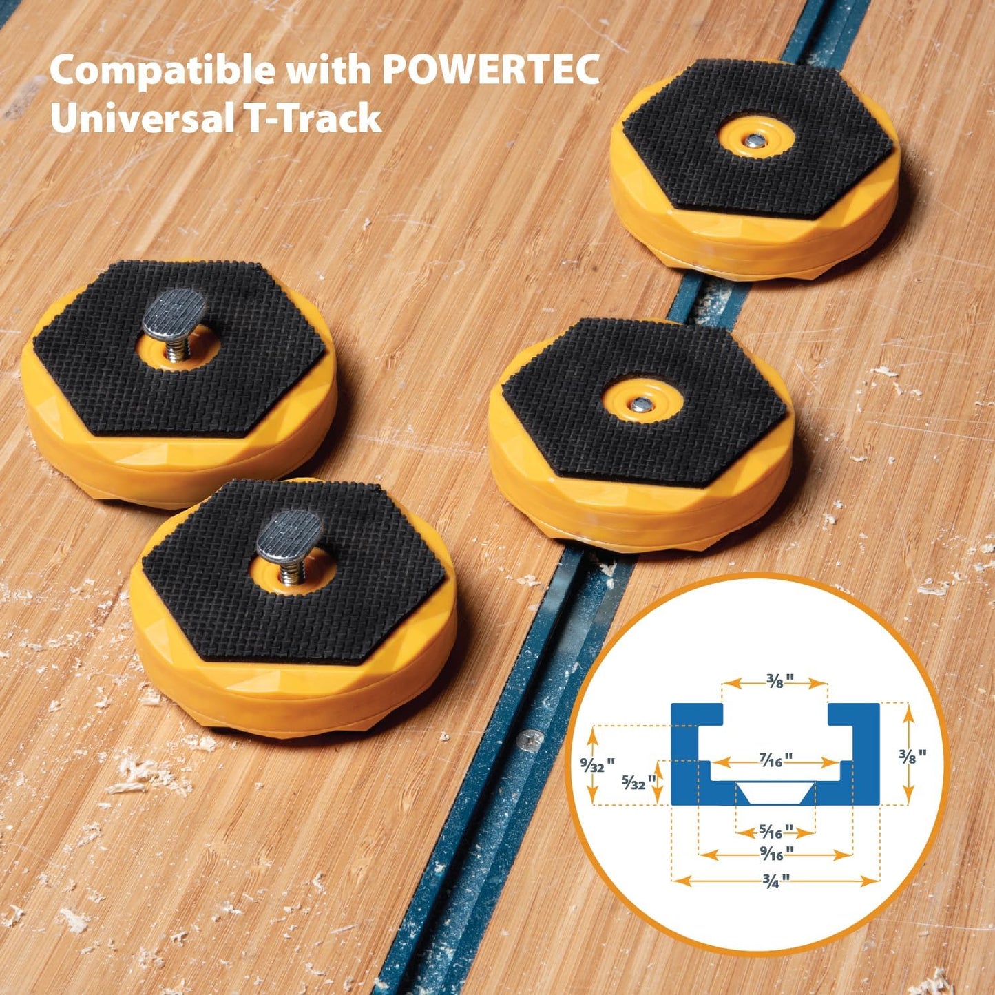 POWERTEC Bench Dog Puck - Fits 3/4" Dog Hole on Work Bench & T Track, Ideal for Sanding, Routing, Finishing & Painting, T Track Accessories - 4PK (71820)
