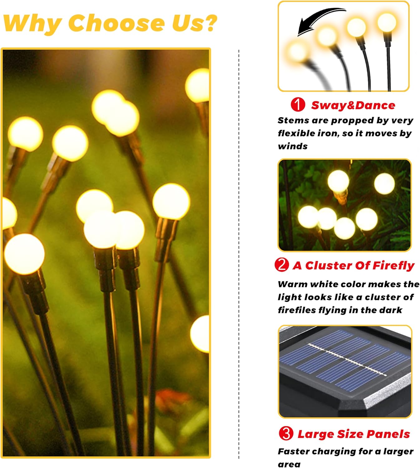 Solar Lights Outdoor-4Pack 32LEDs Solar Garden Firefly Lights Outside,Solar Powered Light Outdoor and Garden Decorative IP65 Waterproof,Yard Patio Pathway Decor,Gardening Gifts for Women,Warm White