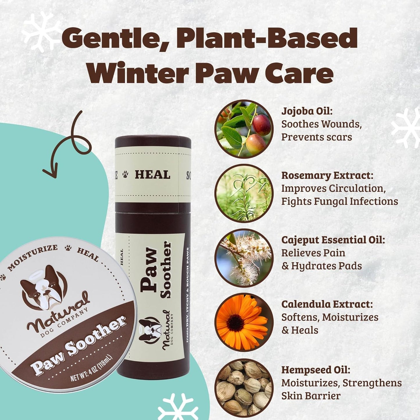 Natural Dog Company Paw Soother Balm & Wax - Dog Paw Balm & Moisturizer for Dry, Cracked Paw Pads, Helps Moisturize & Condition Winter-Worn Paws, Coconut Oil & Calendula, Daily Paw Care, 0.15 oz Stick