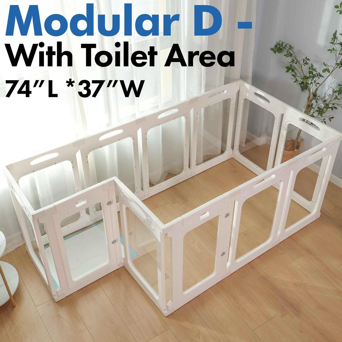 Clear Acrylic Dog Playpen with Toilet for Puppies & Small Dogs, Height 24 Inch,12 Panels, White