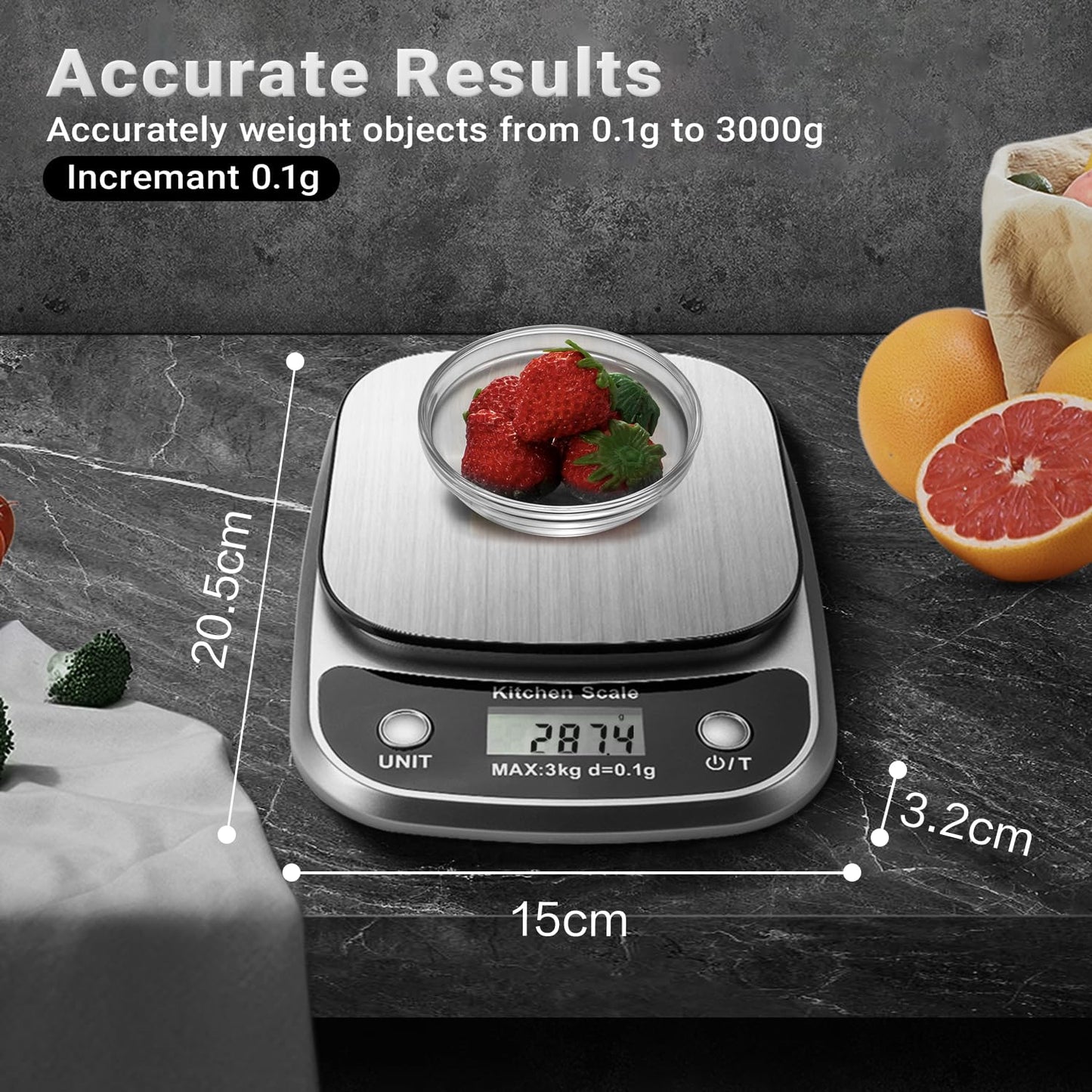 Food Kitchen Scale Digital Weight Grams and Oz，Professional Small Digital Kitchen Food Scales 3kg/0.1g for Weight Loss