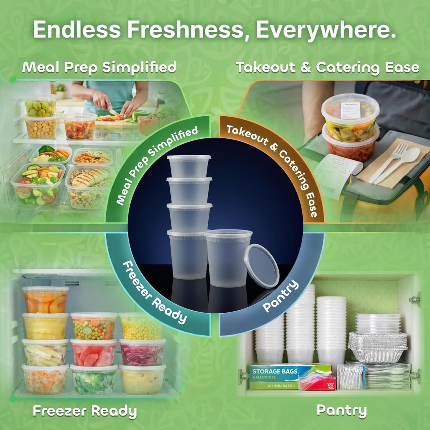 JoyServe Deli Food Storage Containers with Lids - (48 Sets) 24-32 Oz Quart Size & 24-16 Oz Pint Size Plastic Airtight Takeout Meal Prep Storage, BPA-Free, Dishwasher, Microwave Safe