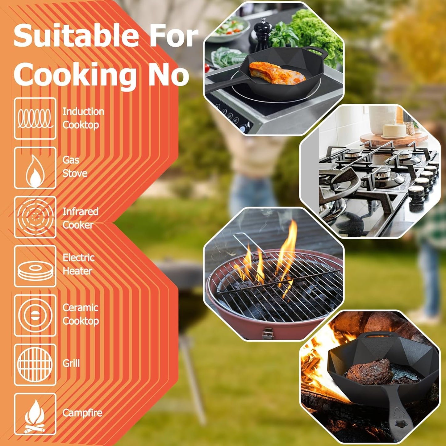 Cast Iron Skillet with Lid Pre-seasoned Cast Iron Pans, Smoker Box for Open Fire, Oven, Stovetop, Grill Safe Cookware Set +Scraper/Cleaner+Silicone Anti-Scalding Gloves