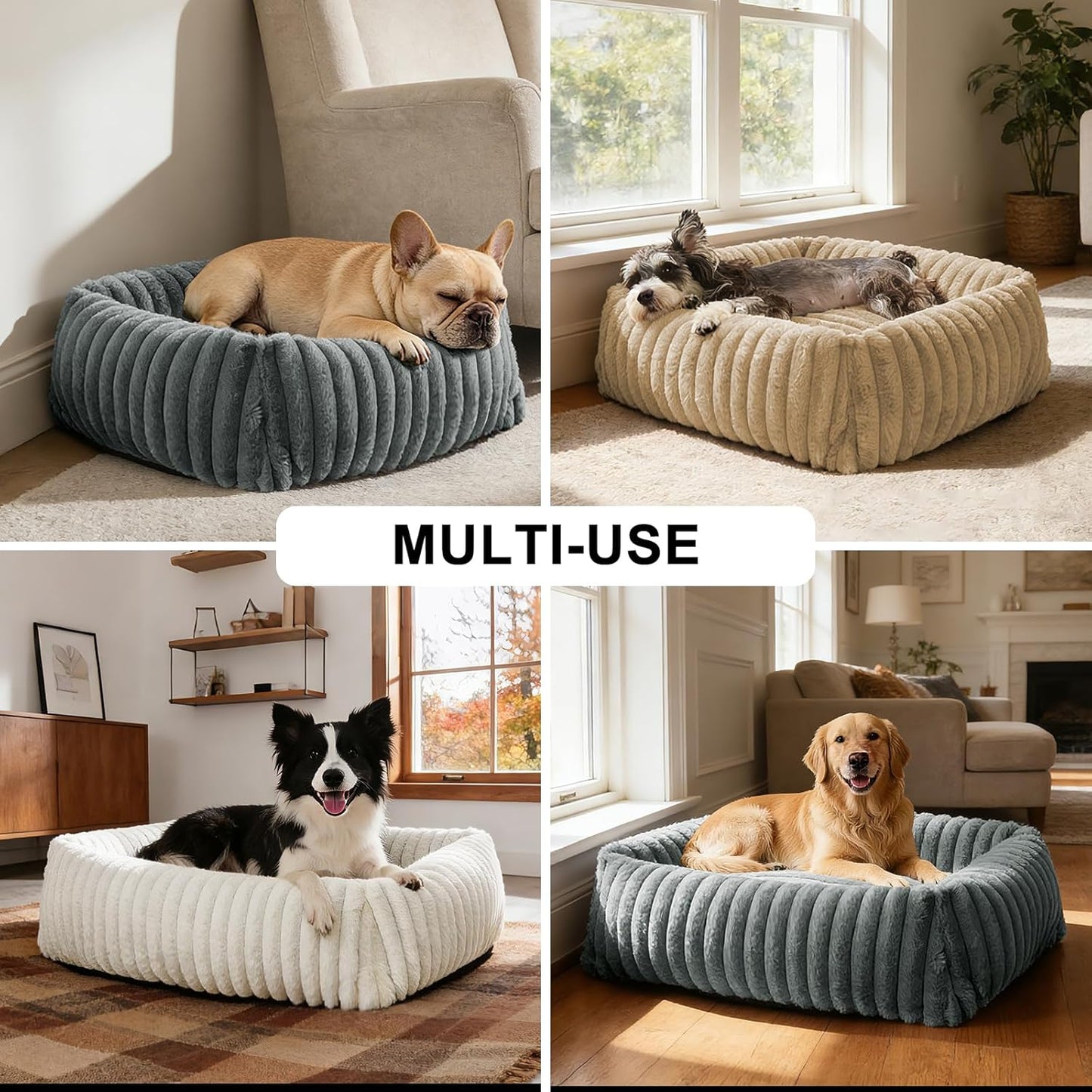 FURTIME Dog Bed Medium Size Dog, Washable Orthopedic Pet Bed with Removable Cover, Rectangle Soft Calming Sleeping Puppy Bed Durable Pet Cuddler with Anti-Slip Bottom, Beige, M Plus (30"x24"x8")
