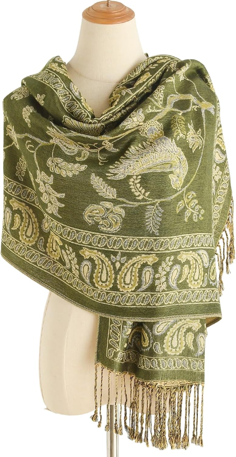 Reversible Paisley Pashmina Rave Scarf Shawl-Soft Silky Pashmina Wraps for Women Evening Dresses