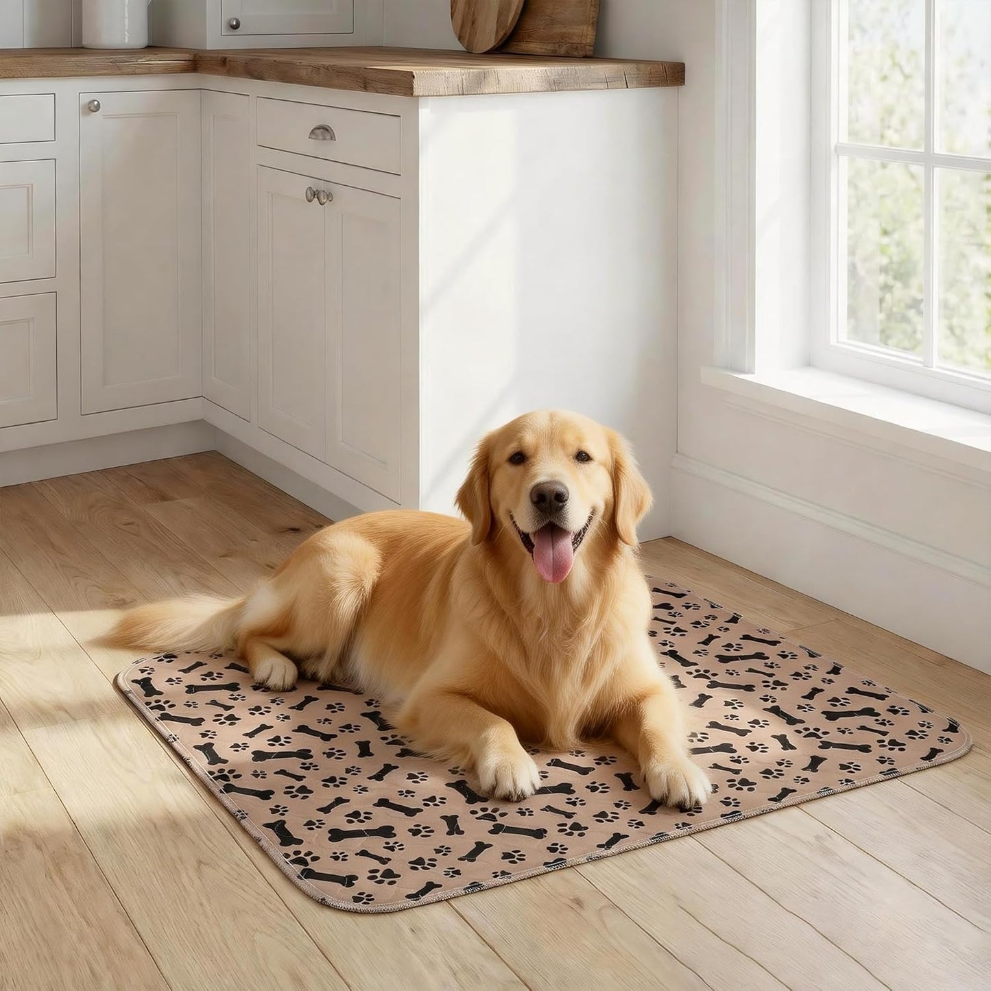 Washable Pee Pads for Dog Stylish Non-Slip and Leak-Proof Pee Ma Ultra-Absorbent Reusable Potty Training Pads Puppy Pads with Pheromones - Leak & Odor Proof for Dogs, Cats, Puppy (Brown, M)