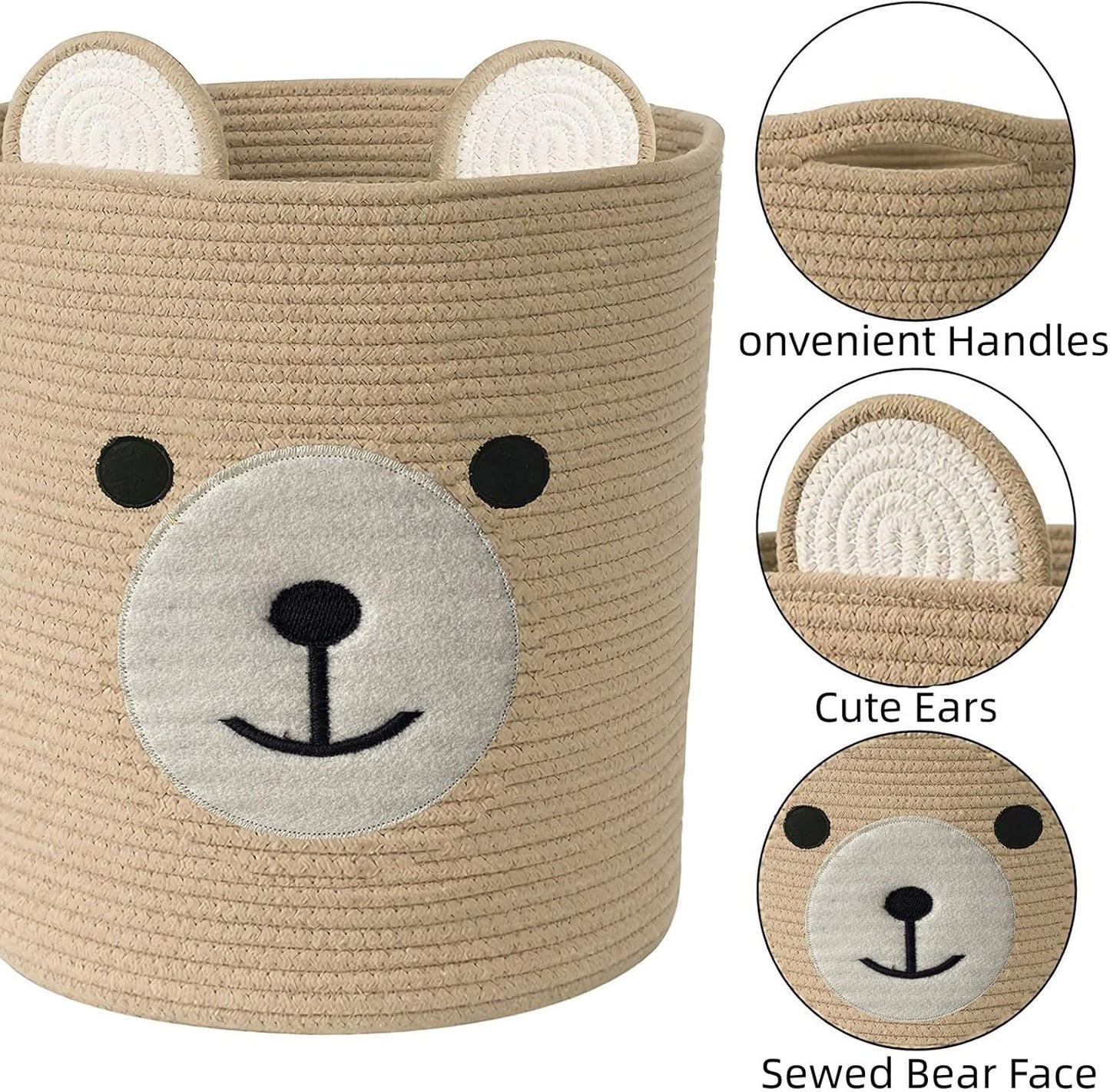 Bear Basket for Nursery, Baby Baskets for Storage, Baby Shower Baskets, Laundry Basket, Storage Hamper for Children Kids Toy Plant Indoor Corner (Brown)