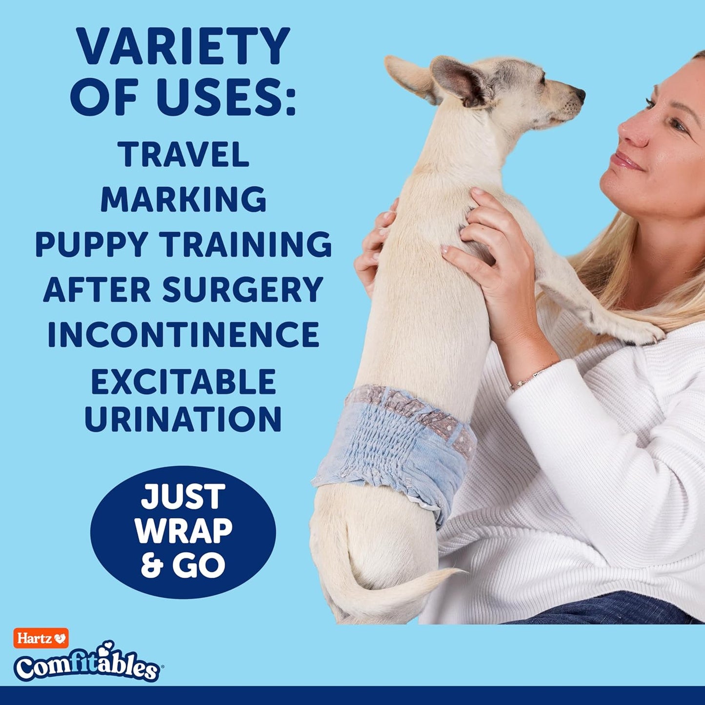Hartz Comfitables Disposable Male Dog Wraps with Stretchy Waistband, Small 12 Count