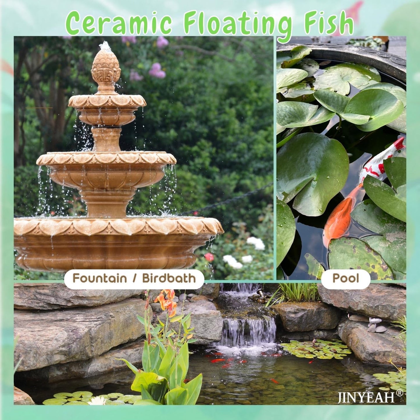 Ceramic Floating Koi Fish【China Glaze Craftsmanship】 Pond Decor Ceramic Floating Fake Fish Goldfish Koi Decor for Floating Pond Fountain Birdbath Fake Aquarium Decor 2PCS