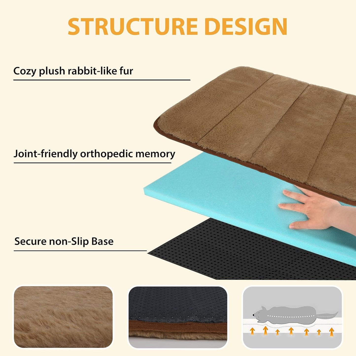 Dog Crate Pad for X Large Dog - 41x27 Memory Foam Dog Bed, Washable & Anti-Slip Dog Bed Mat, Ultra Soft Kennel Pad for Dogs Cozy Sleeping Mat, Khaki