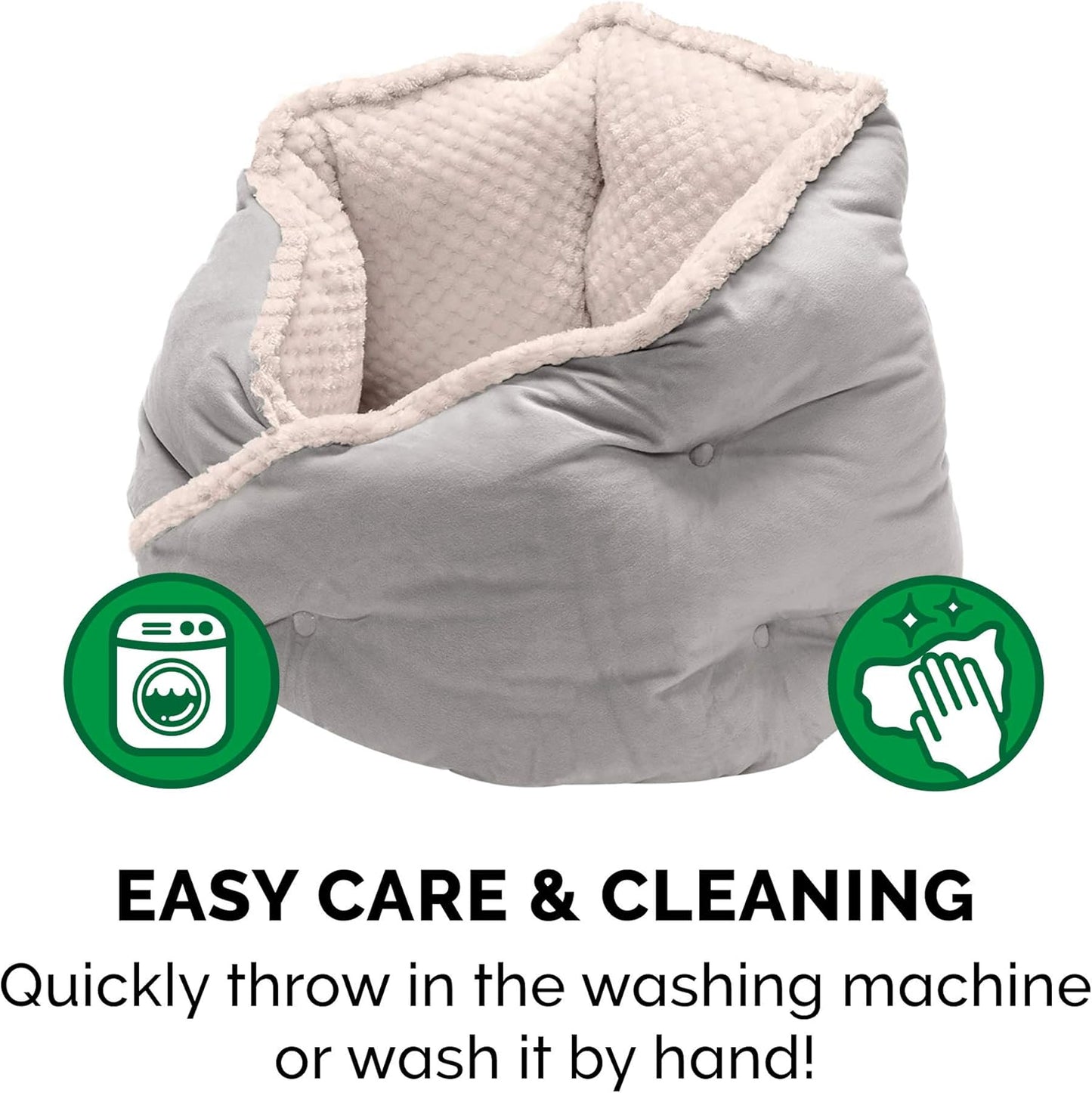 Furhaven 18" Round Pet Bed for Indoor Cats & Small Dogs, 100% Washable, For Pets Up to 14 lbs - Minky Plush & Velvet Hug Bed - Silver Gray, 18-inch
