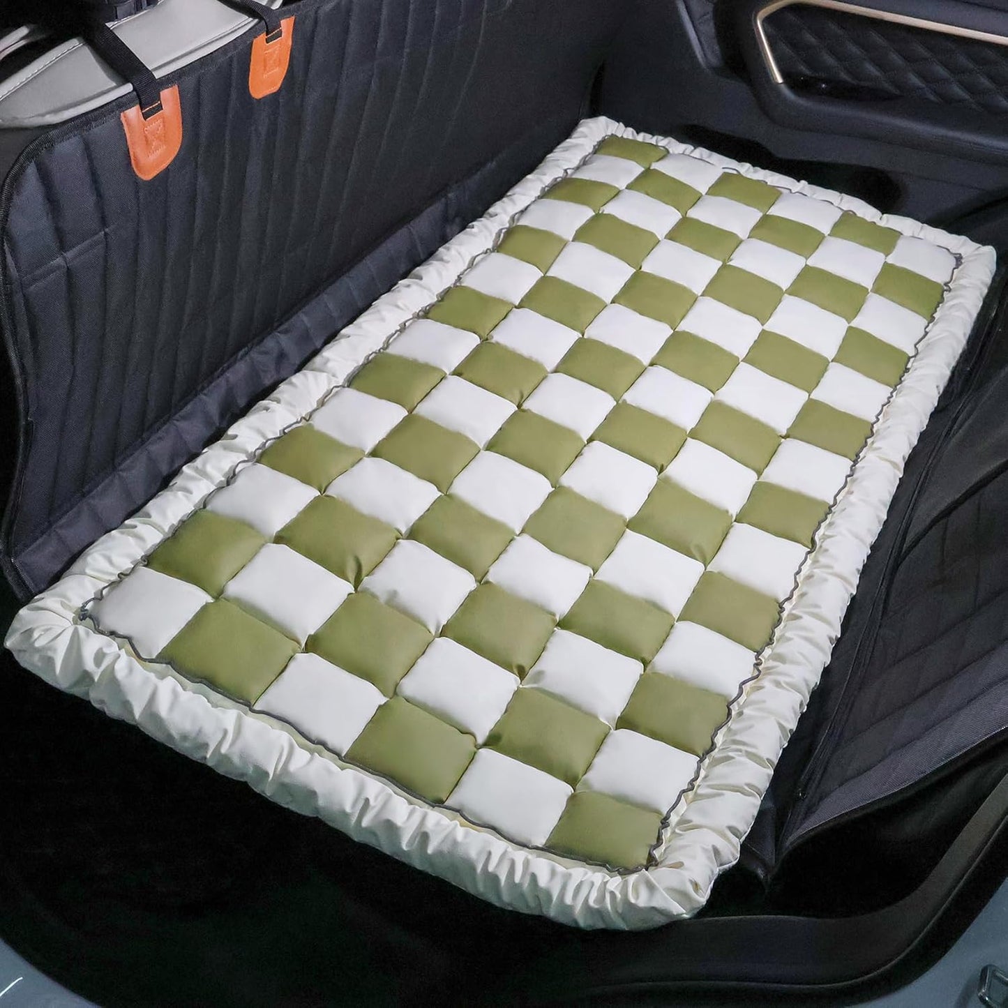 Dog Bed Mat for Car, Non-Slip Backseat Extender Pet Blanket, Plaid Leather Dog Bed Covers for SUV & Truck, Waterproof Travel Pad for Dogs, Scratch-Proof & Easy Clean (Green, 24.8 x 54 inch)
