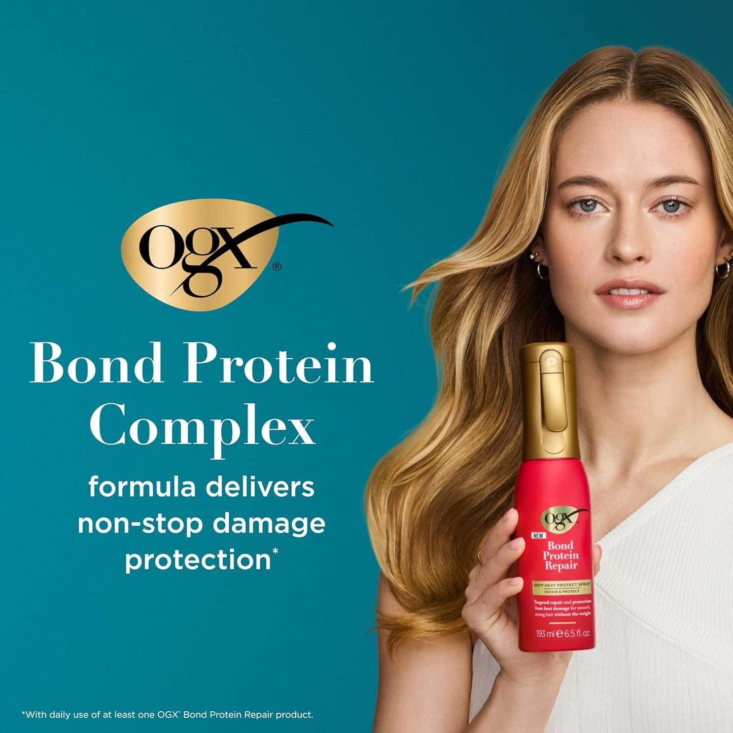 OGX Repair & Protect Bond Protein Repair 450°F Heat Protect Spray, Weightless Repair Mist for Nonstop Damage Protection* for All Hair Types, Heat Spray Preps Hair for Styling, 6.5 fl. oz