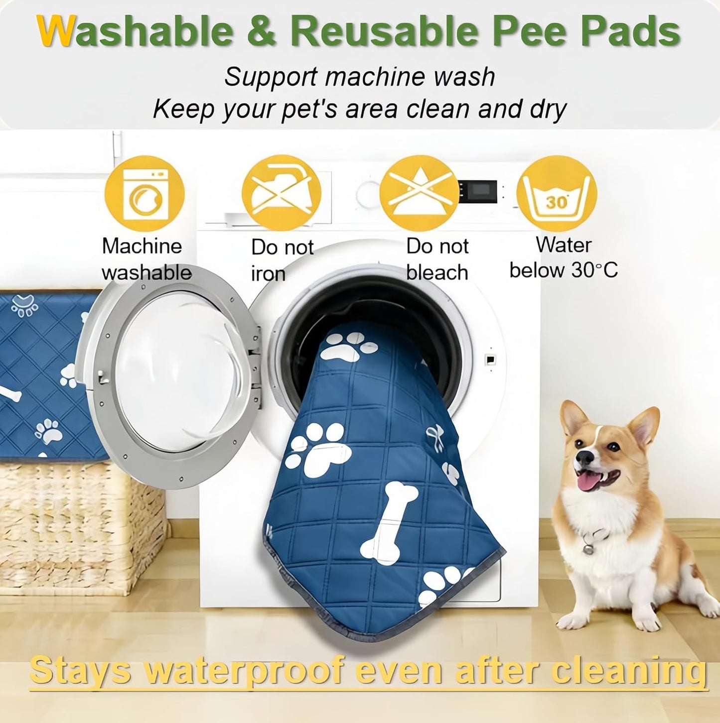 Washable Pee Pads for Dogs 2 Pack 36"x40", Reusable Ultra Absorbent Non-Slip Dog Mat, Waterproof Pet Pee Pads, Cat Litter Mat for Puppy Training Housebreaking Whelping