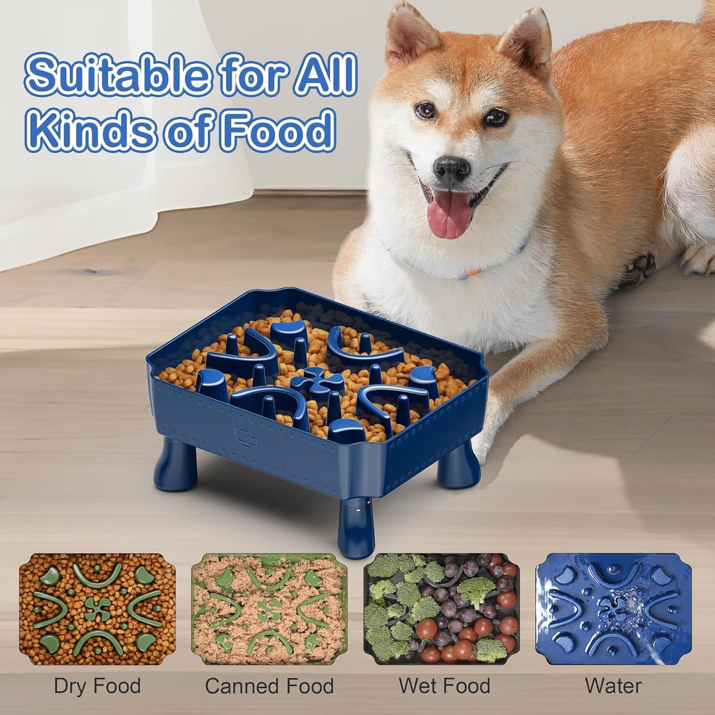 UPSKY Slow Feeder Dog Bowls, 2 in 1 Dog Puzzle Slow Feeder for Large Breed, Maze Elevated Dog Food Bowl Anti-Choking Interactive Dog Feeding Bowls Slow Down Eating for Boredom Blue