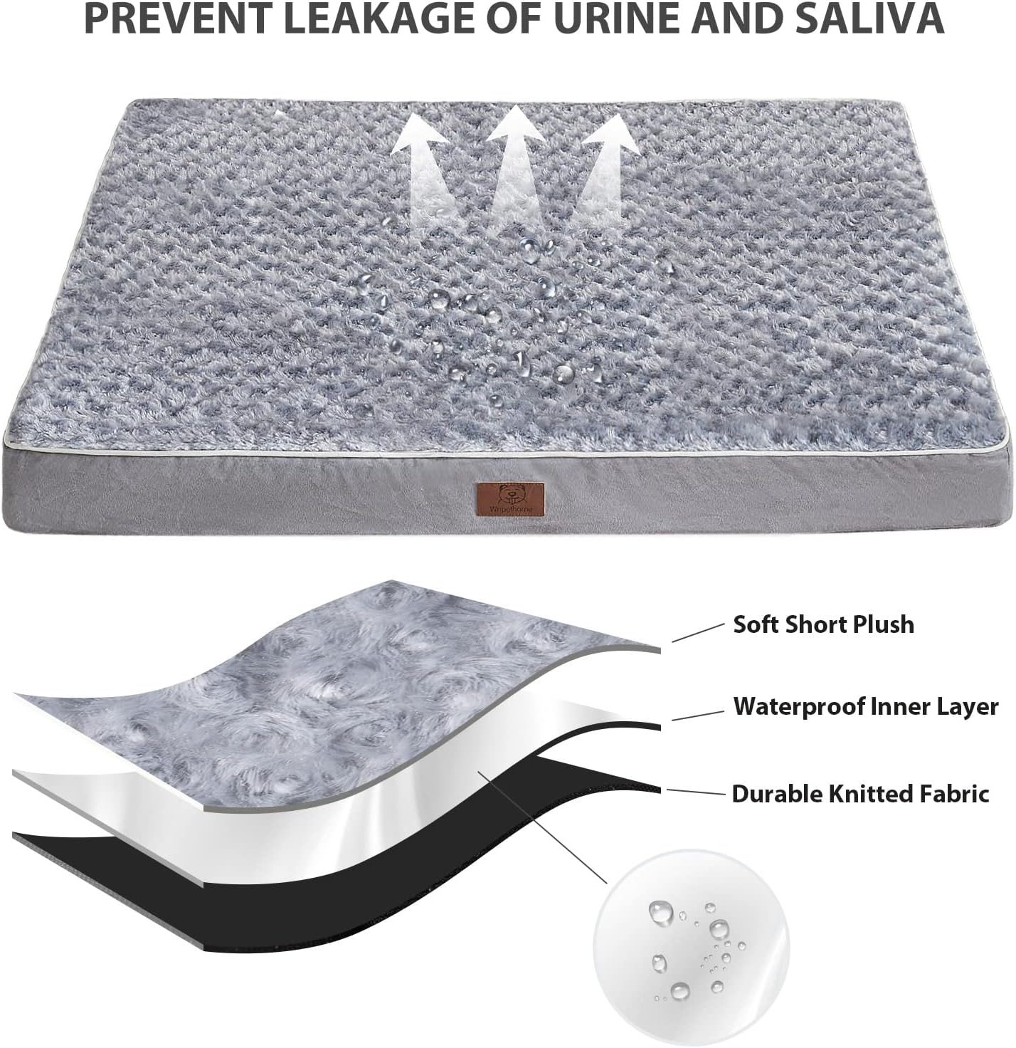 WNPETHOME Orthopedic Large Dog Bed, Extra Large Waterproof Dog Bed with Removable Washable Cover & Anti-Slip Bottom,Egg Crate Foam Pet Bed Mat,Soft Rose Plush Pet Crate Mat