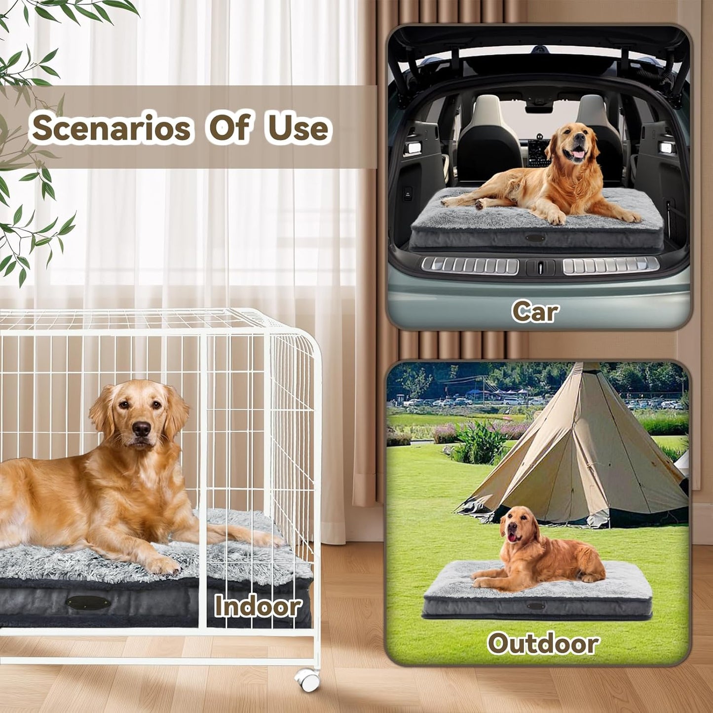 Dog Bed for Large, Medium Dogs Breeds, Deluxe Plush Dog Crate Beds, Comfy Kennel Pad, Pet Sleeping Mat, Waterproof, Removable and Machine Washable Cover & Non-Slip Bottom, 40"X28" Grey