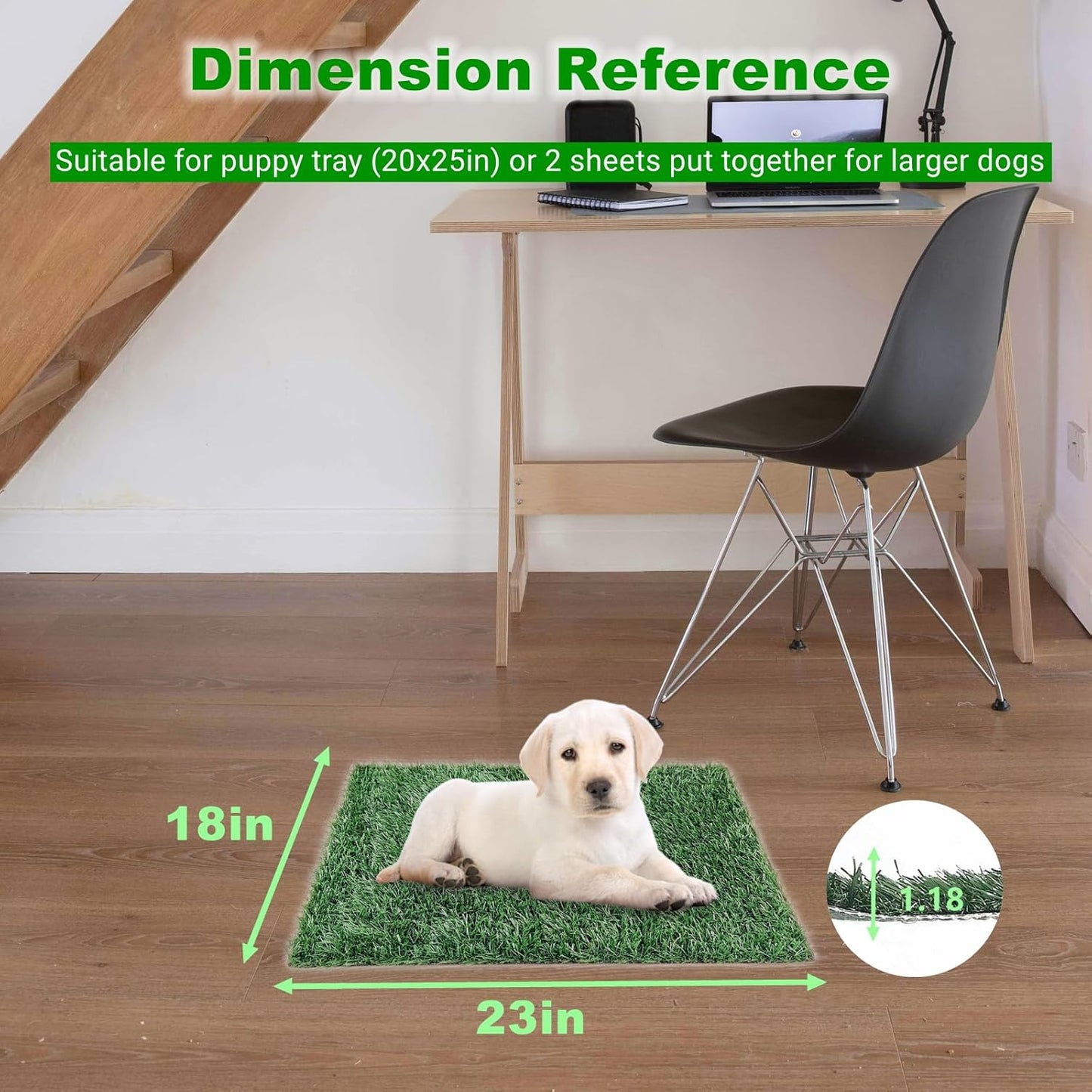 Artificial Dog Grass Pee Pads for Training, Reusable Washable Replacement Turf for Potty Tray, Indoor/Outdoor Turf Grass，Realistic Fake Grass for Dogs Potty（23"x 18"）