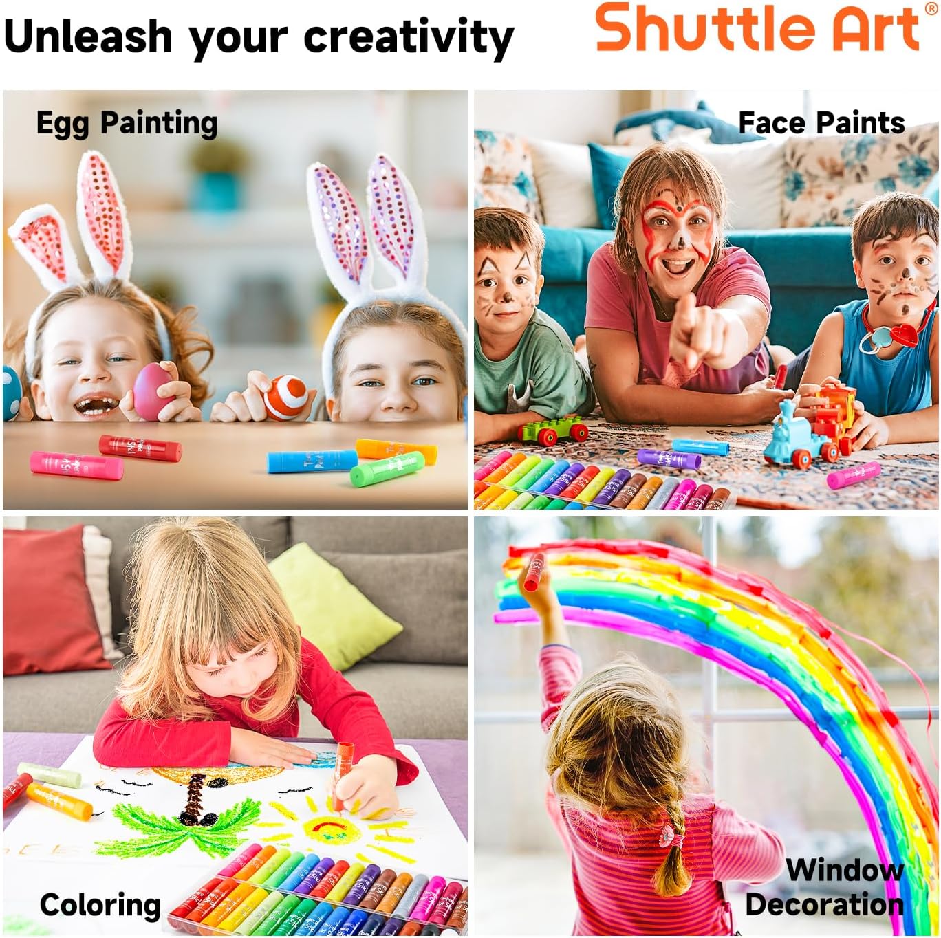 Shuttle Art Tempera Paint Sticks, 32 Colors Solid Tempera Paint for Kids, Super Quick Drying, No-Toxic, Works Great on Paper Wood Glass Ceramic Canvas