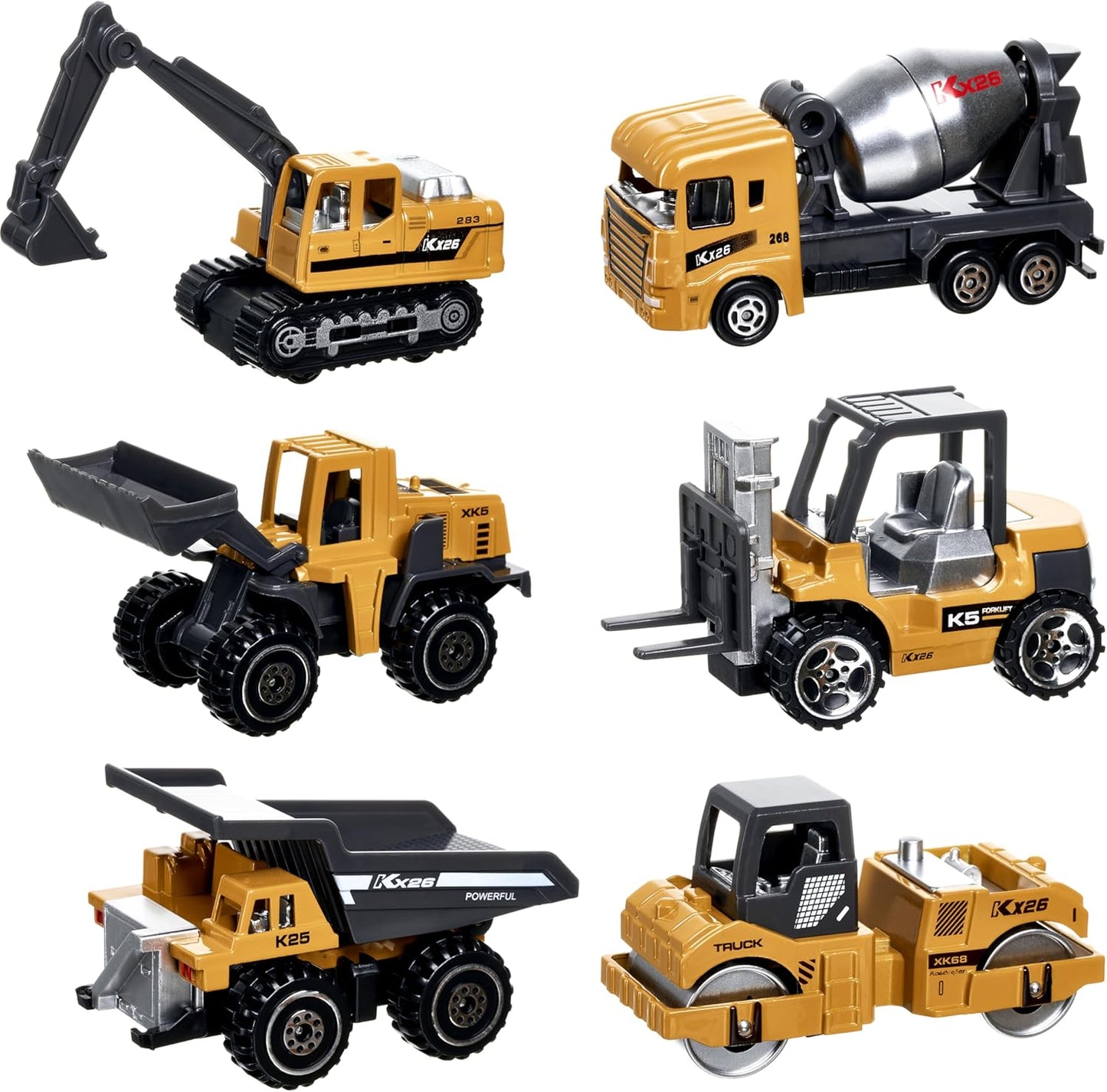 Construction Trucks Vehicles, 6Pcs Die-cast Construction Toys Set, Toys for Boys, Mini Excavator Mixer Truck Bulldozers Forklift Dump Truck,Roller, Car Playset Gift for Boys Age 3-9