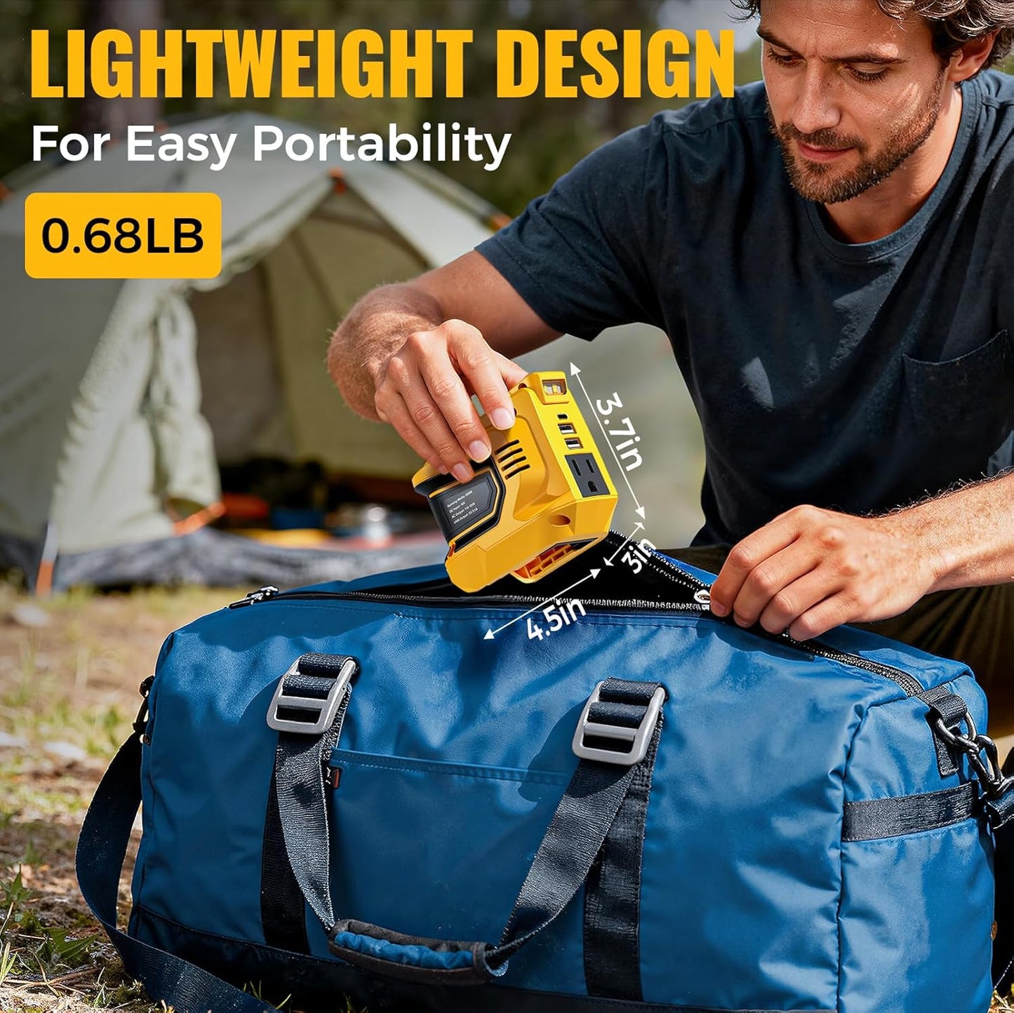 LIVOWALNY 200W Power Inverter Compatible with DeWALT 20V Battery, DC 20V to AC 110-120V Power Station with 1 AC Outlet, 2 USB, 1 Type-C & LED Light, for Camping Power Outage (No Battery)