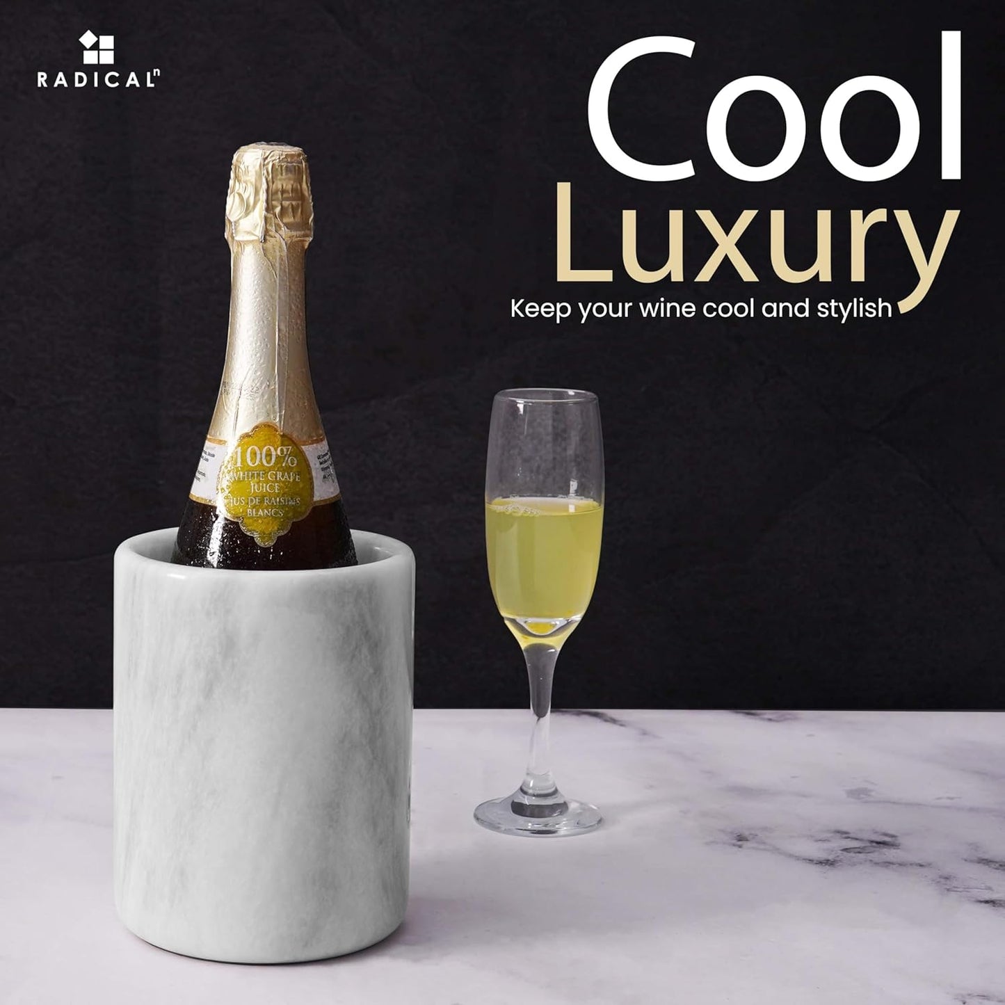 Radicaln Marble Wine Chiller Bucket 6.5" Inches White Handmade Beverage Cooler & Champagne bucket for Bar Accessories, Ideal Wine Bottle Holder & Small Cooler for Home Decoration