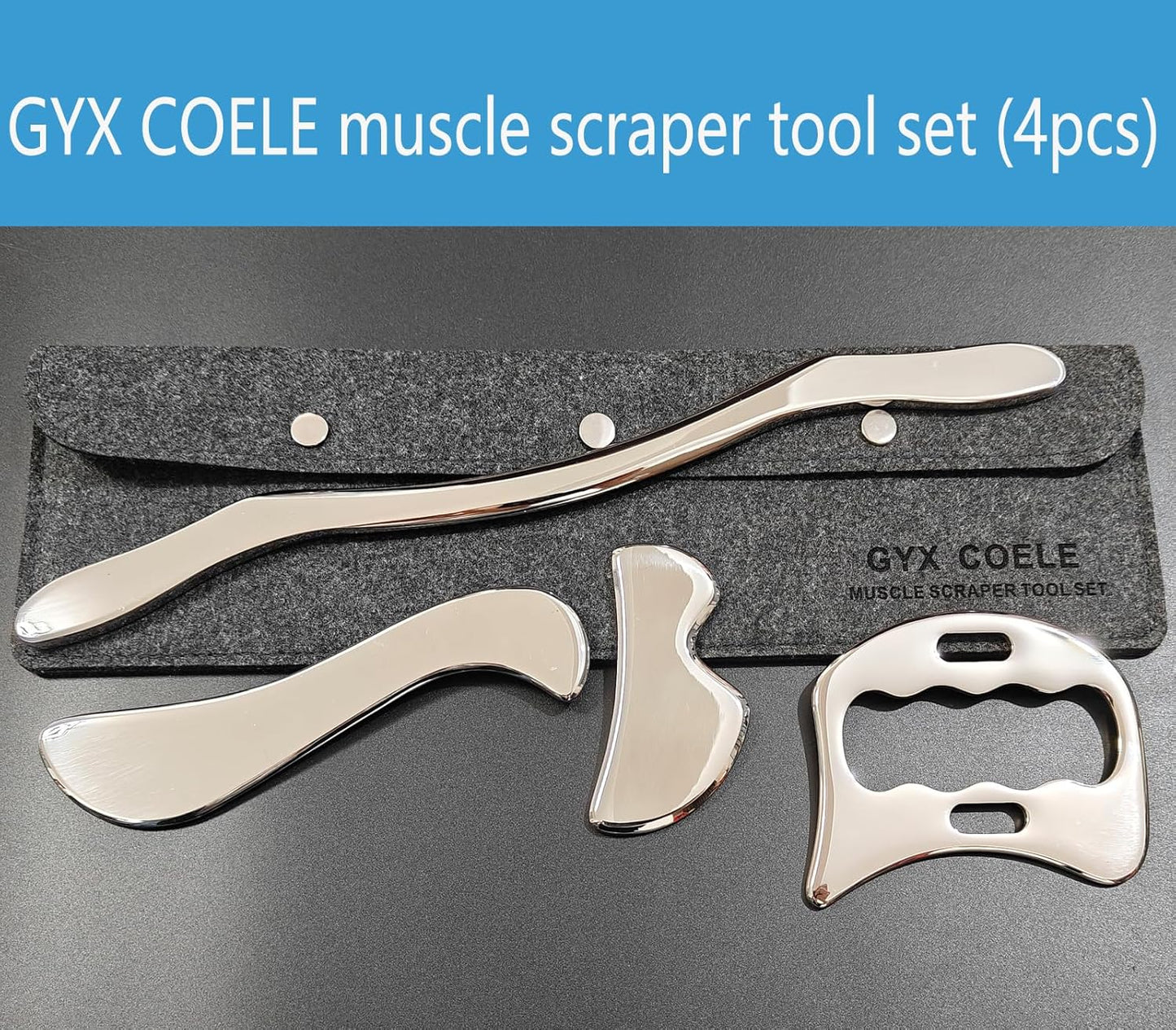 4 in 1 Stainless Steel Gua Sha Muscle Scraper Tool, Professional IASTM Physical Therapy Tool Set for Massage and Scraping （4pcs Carry Bag）