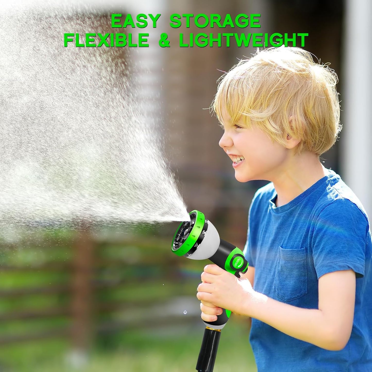 Garden Hose 50 FT, NON-EXPANDABLE Heavy-Duty Flexible & Lightweight Water Hose with 10-Function Nozzle, No-Kink, Leak-Proof Super Fabric, Solid Fittings for Lawn, Car, Outdoor (Black Blue)