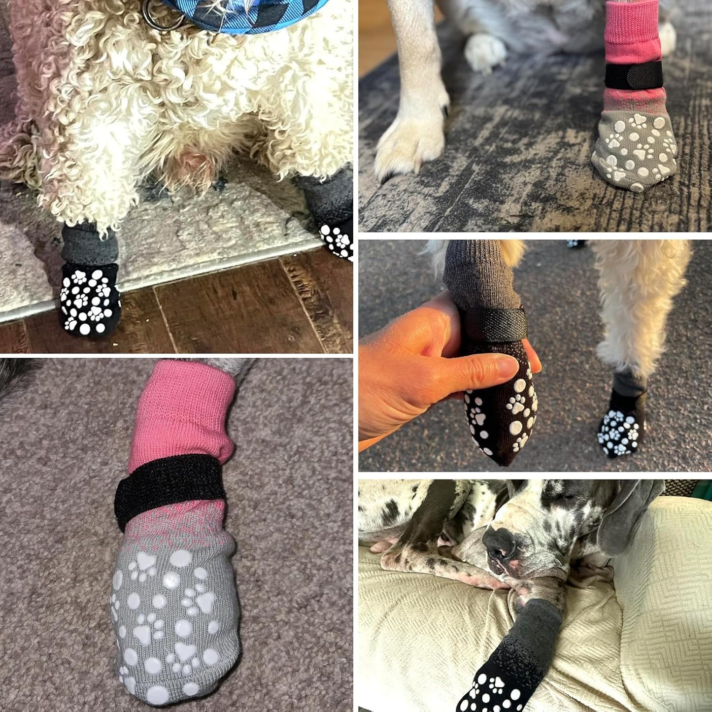 BINGPET Dog Socks to Prevent Licking Paws with Grippers for Hardwood Floors Anti Slip, Winter Warm Pet Shoes Booties, Extra-Thick Grip Dog Boots & Paw Protectors for Small Medium Large Senior Dogs, S