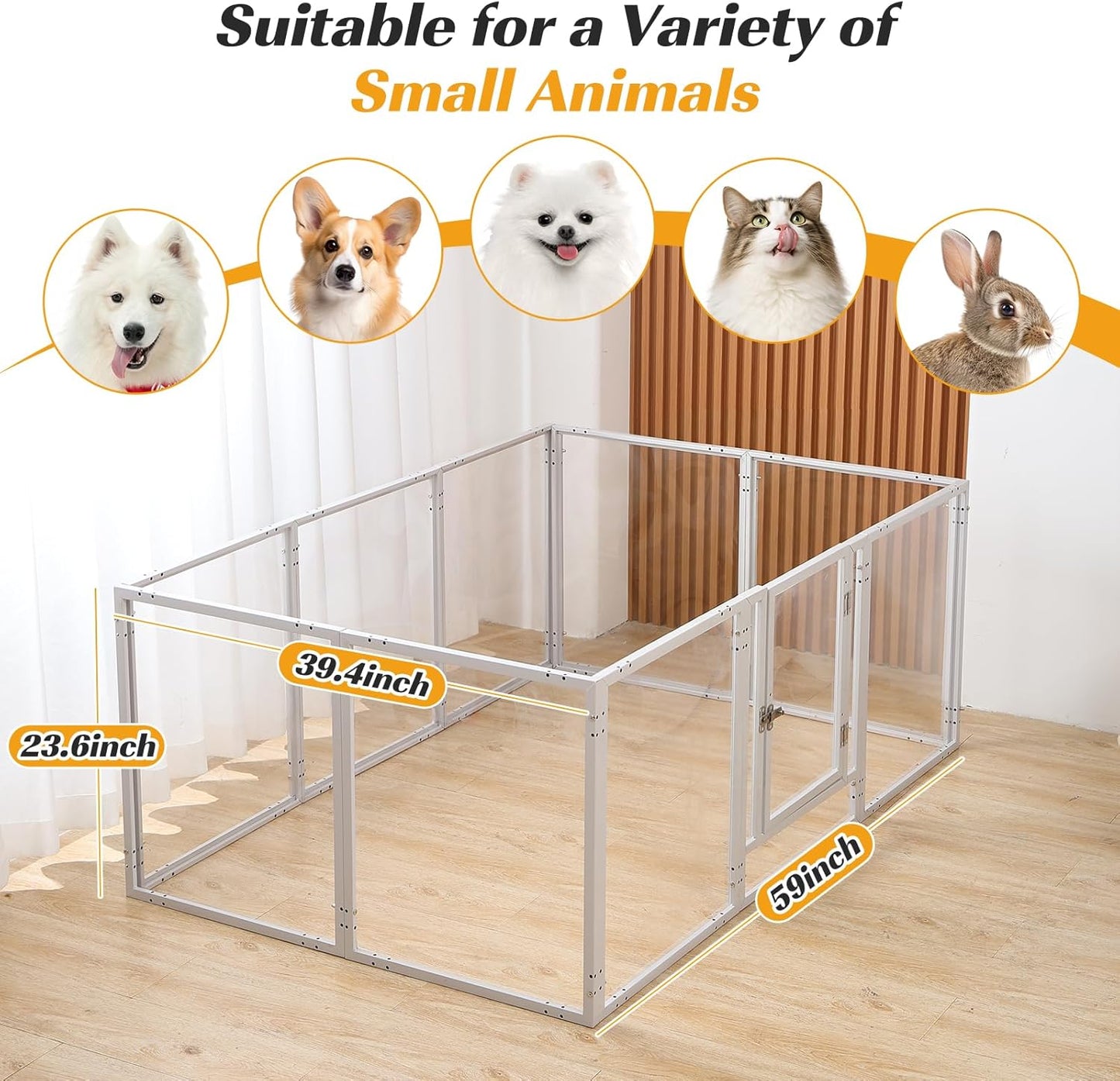 Clear Acrylic Dog Playpen with Door Easy Install & Clean Puppy Fence Indoors H-24 10-Panel Metal Playpen for Puppies/Small Dogs/Kitten,White Dog Enclosure
