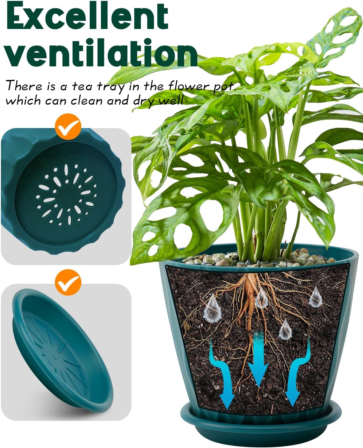 6 Inch Indoor Planter Pots with Drainage Hole and Tray Saucer,Flower Pots for Indoor Outdoor Garden Plants and Flowers, Multicolor, 5 Packs