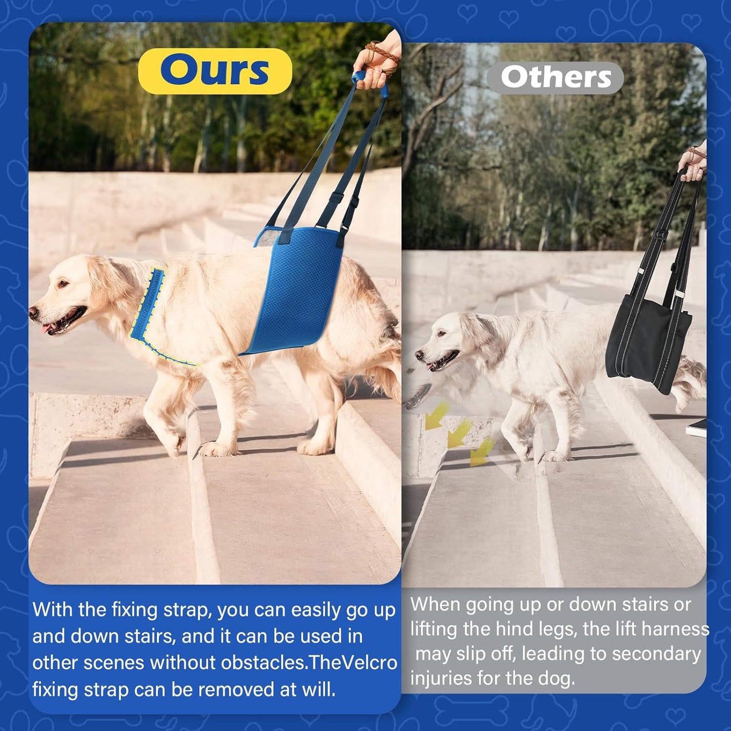Adjustable Dog Lift Harness with Fixing Strap — Dog Lift Sling for Dogs, Hind Leg Support, Soft Rehab Harness for Weak Rear Legs, Ideal for Senior, Injured, Disabled Dogs and Surgery Recovery (M)